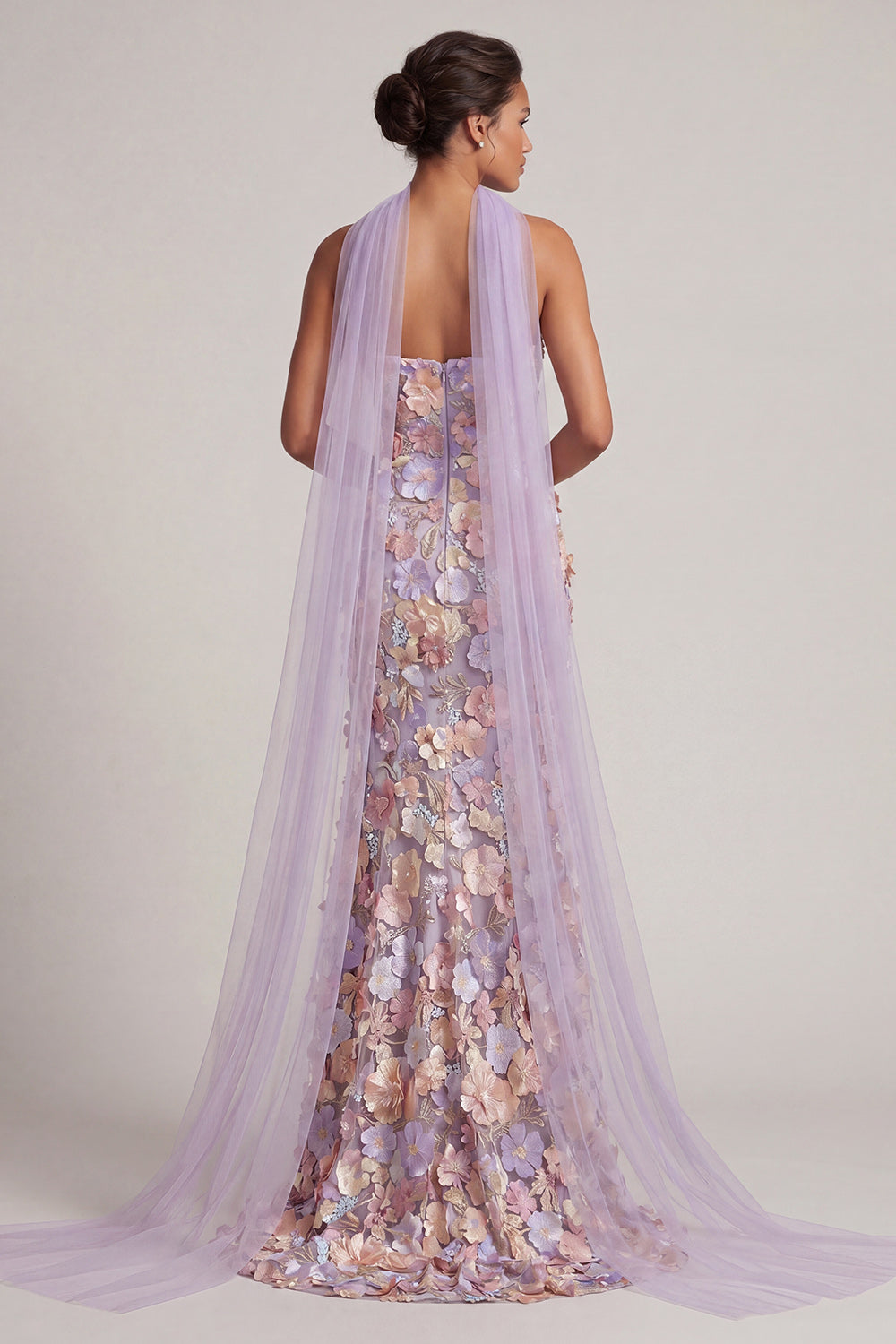 Mermaid Floral Light Purple Long Strapless Mother of the Bride Dress with Slit