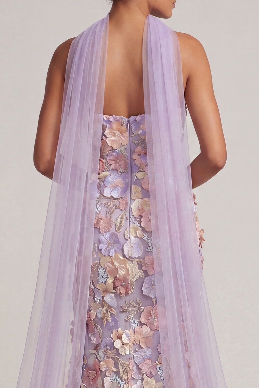 Mermaid Floral Light Purple Long Strapless Mother of the Bride Dress with Slit