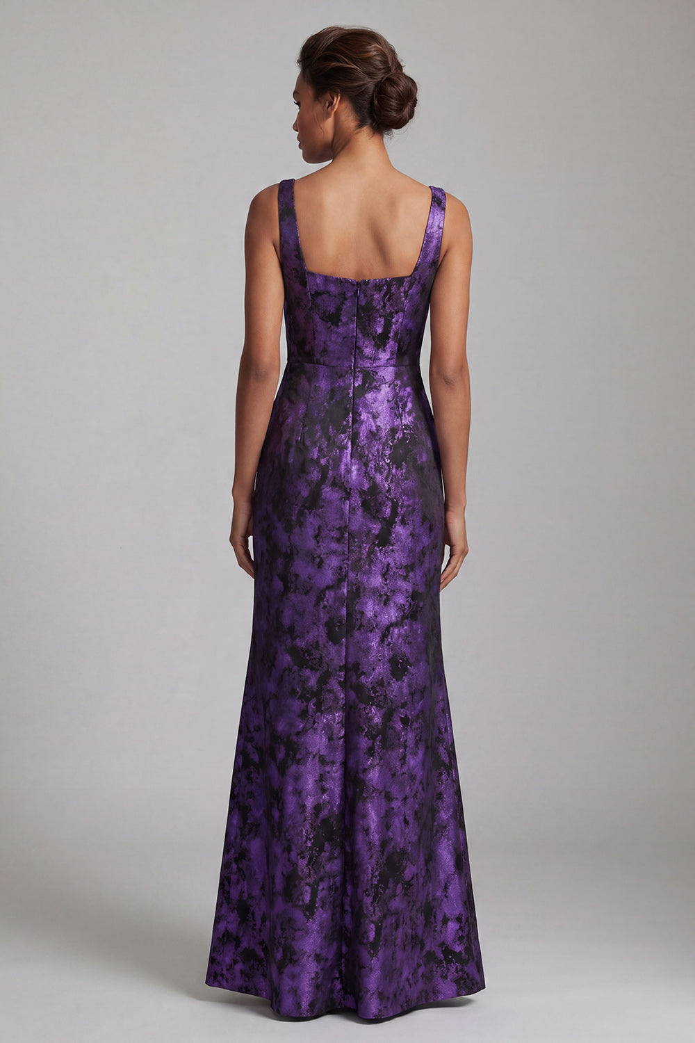 Mermaid Floral Dark Purple Long Ruched Mother of the Bride Dress with Slit