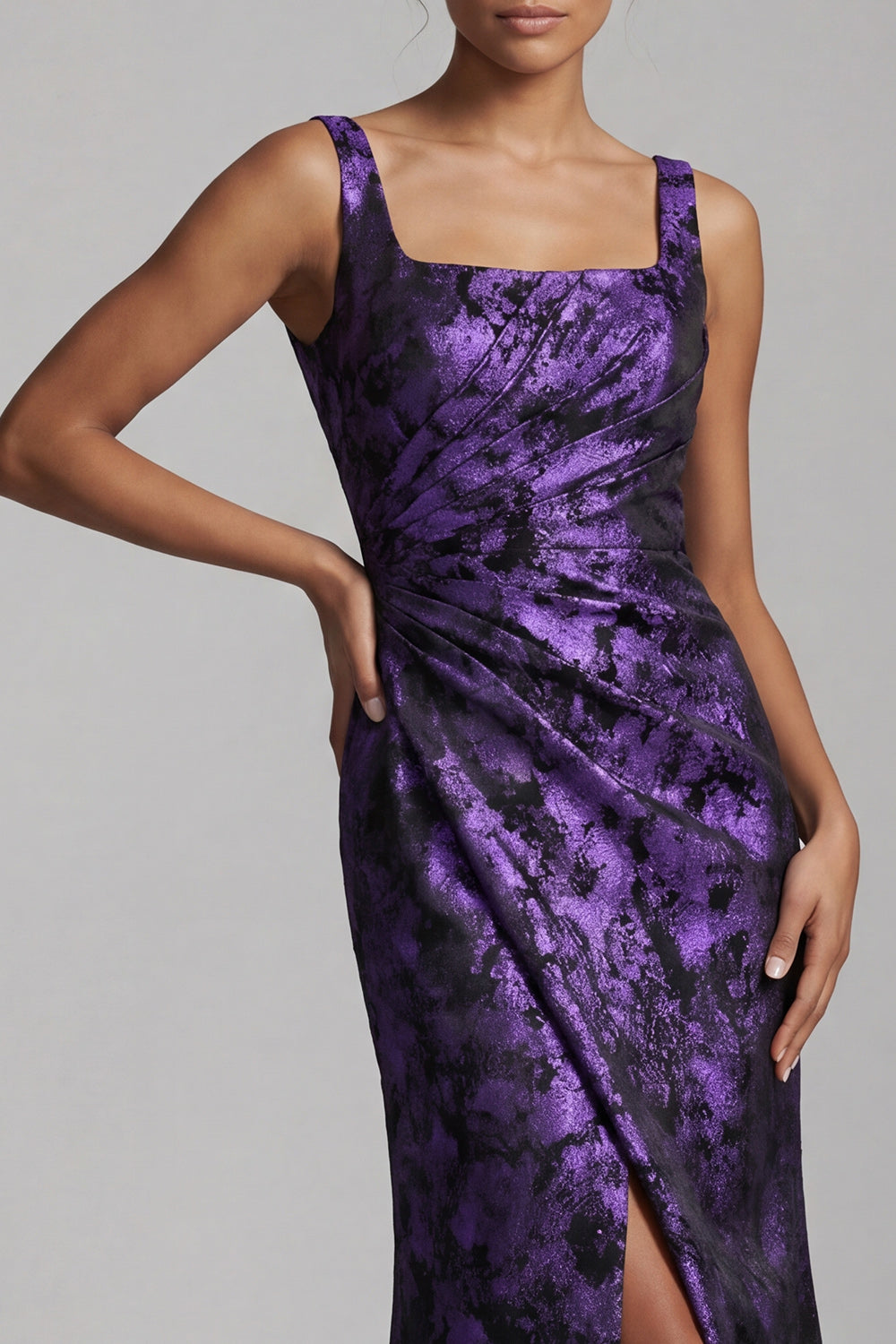 Mermaid Floral Dark Purple Long Ruched Mother of the Bride Dress with Slit