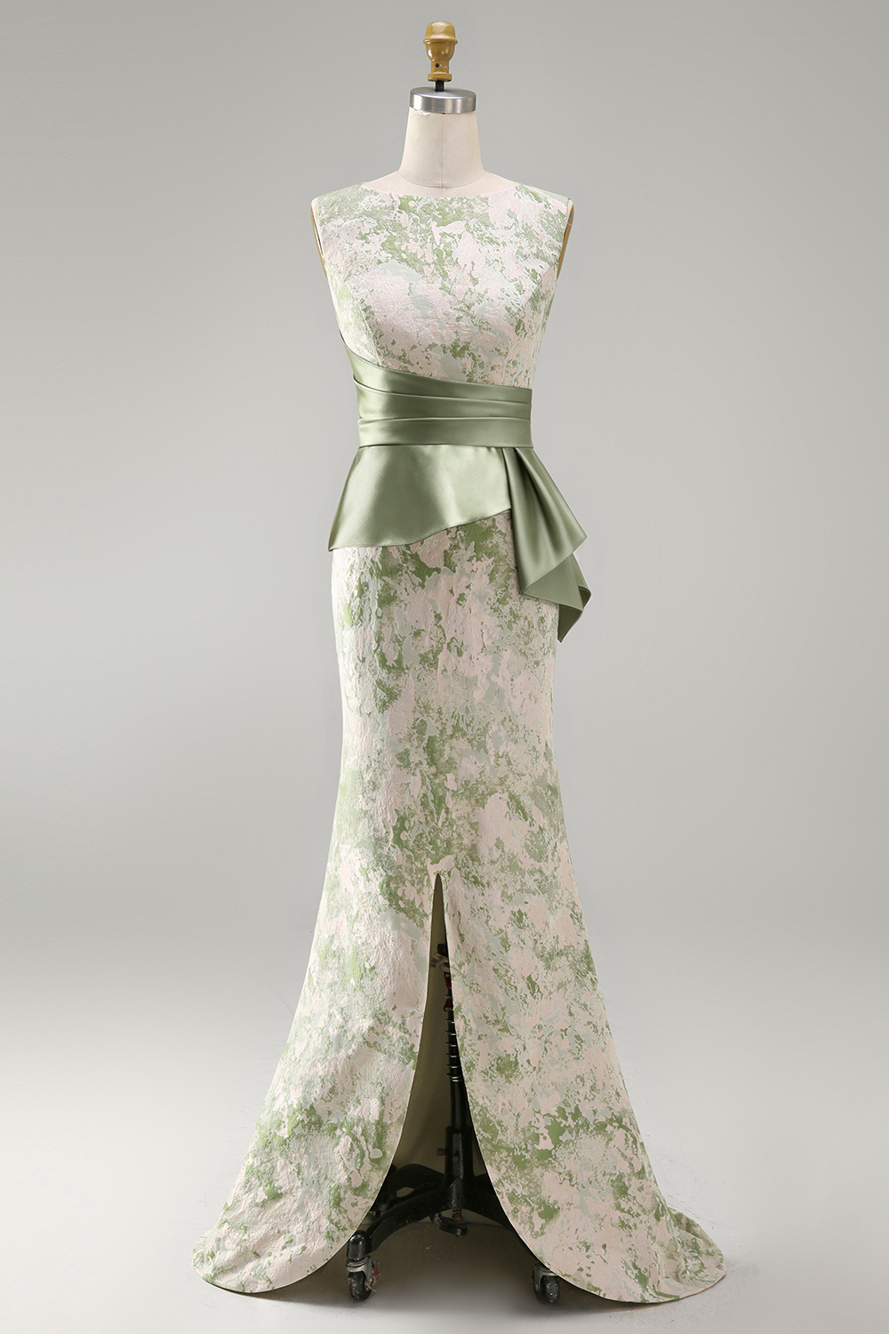 Light Green Mermaid Floral Long Ruched Mother of the Bride Dress with Sash