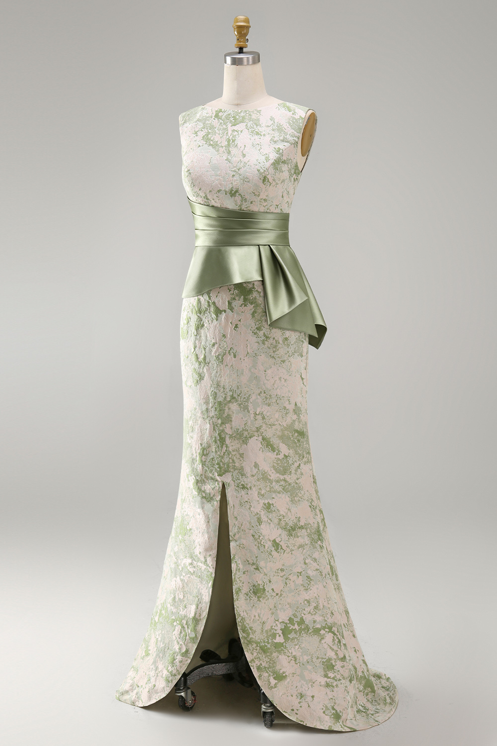 Light Green Mermaid Floral Long Ruched Mother of the Bride Dress with Sash