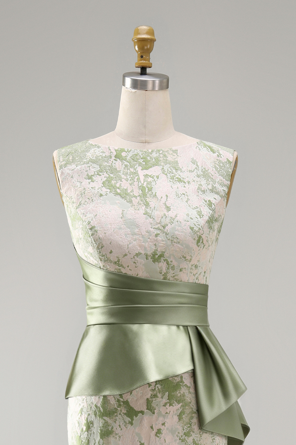 Light Green Mermaid Floral Long Ruched Mother of the Bride Dress with Sash