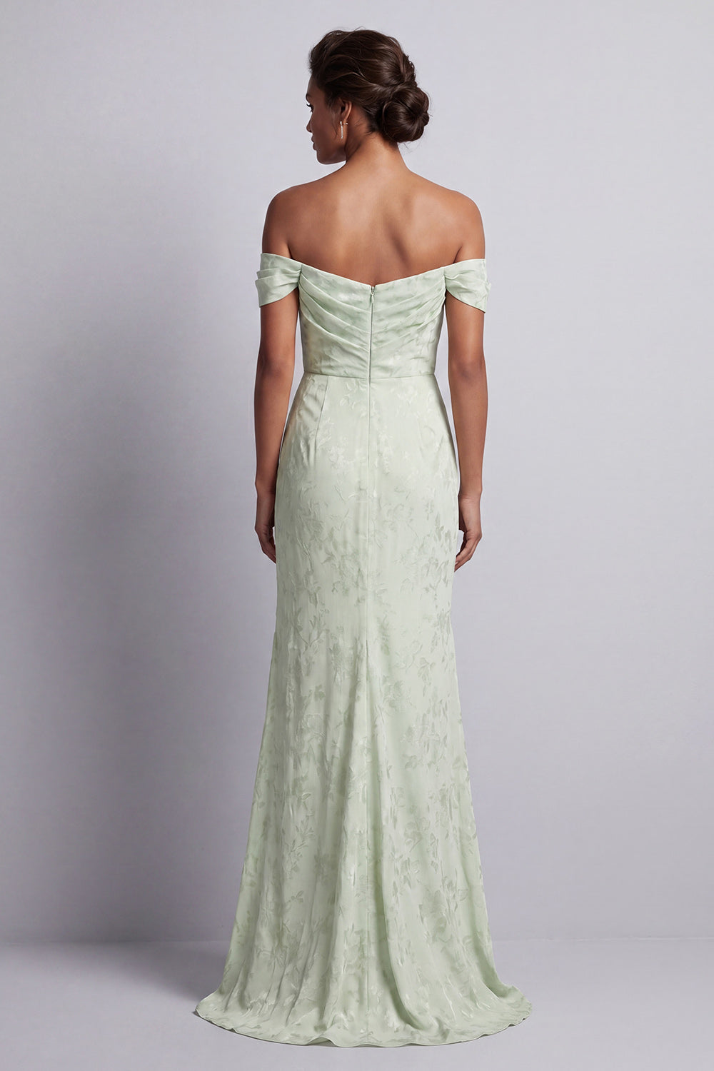Ruched Long Floral Mermaid Light Green Mother of the Bride Dress with Slit