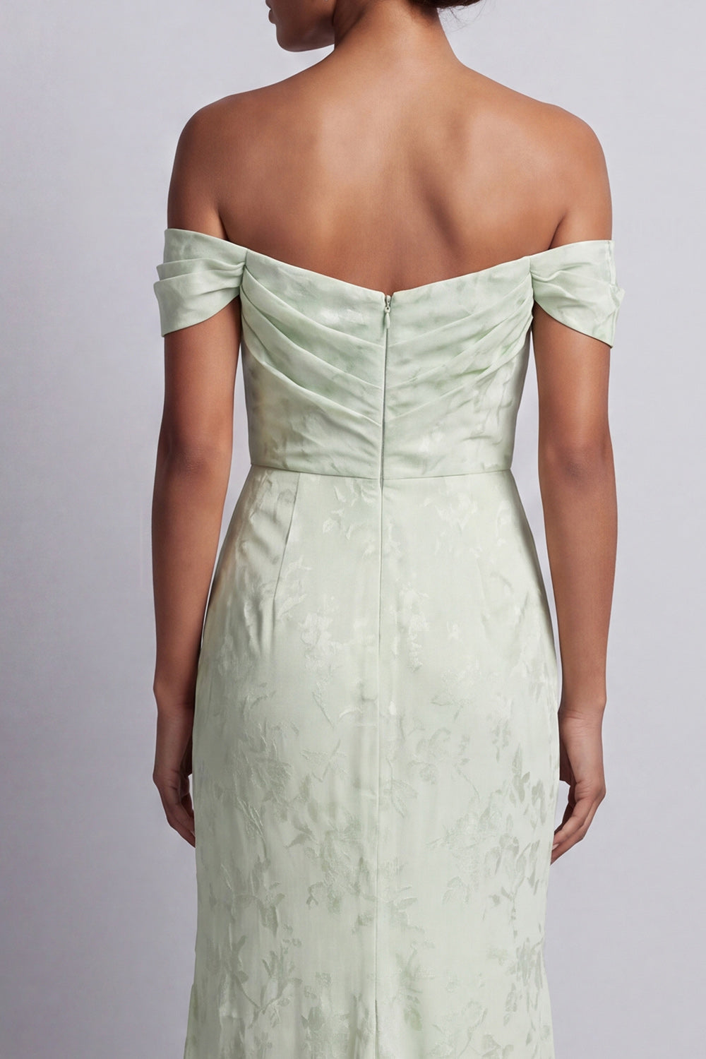 Ruched Long Floral Mermaid Light Green Mother of the Bride Dress with Slit