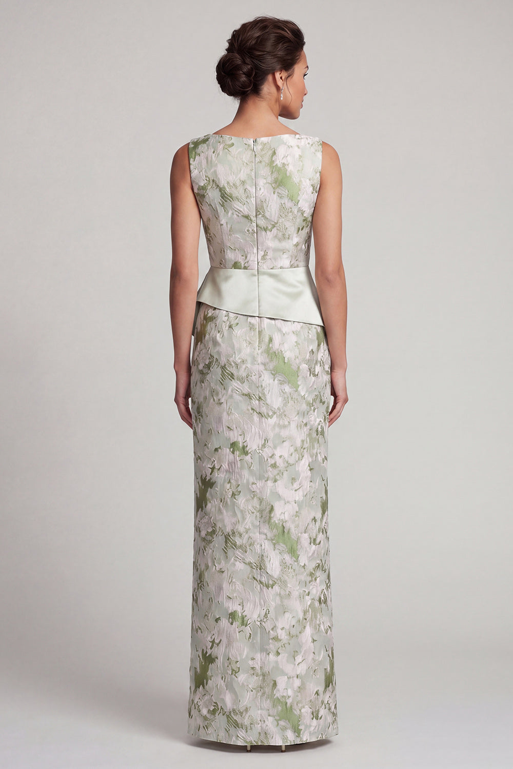 Floral Sheath Light Green Long Mother of the Bride Dress with Sash