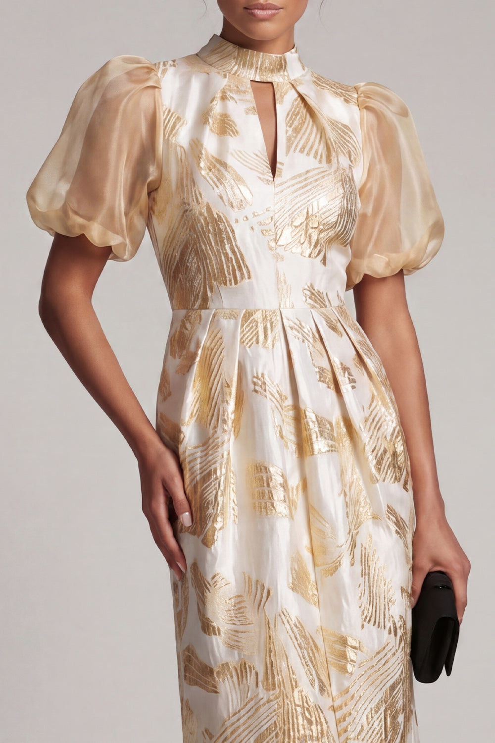 Keyhole Sparkly Champagne Floral Long Sheath Mother of the Bride Dress