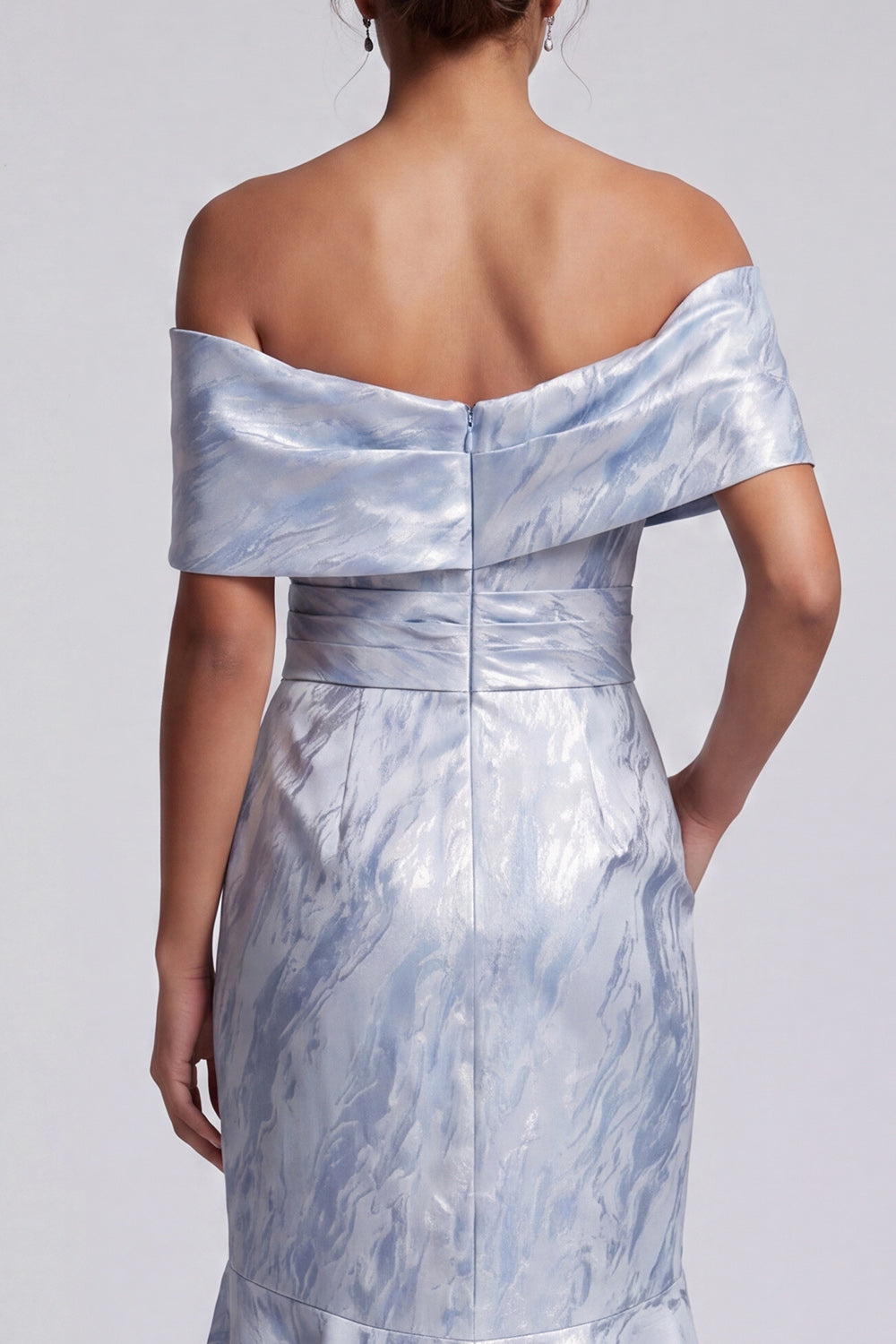 Sky Blue Mermaid Long Floral Mother of the Bride Dress with Pockets