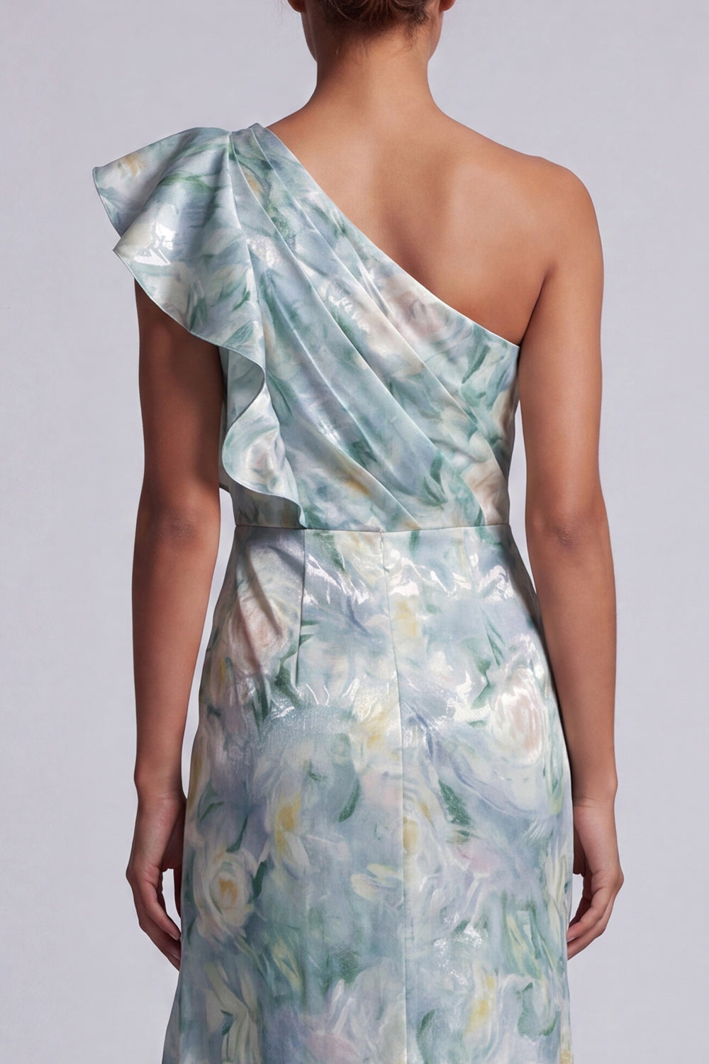 Mermaid Ruffled Floral Light Green Long Mother of the Bride Dress with Slit
