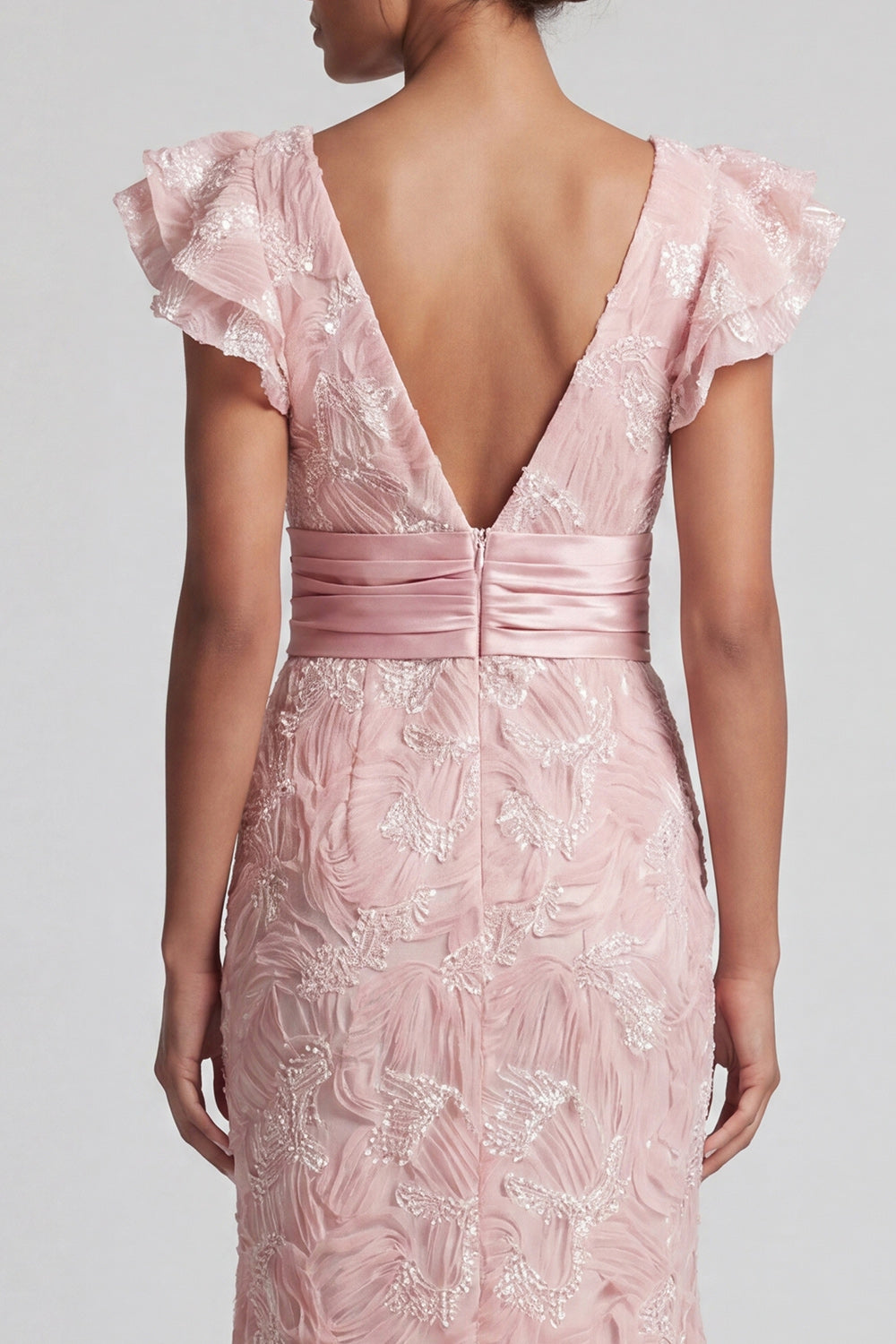 Sparkly Mermaid Ruffled Blush Long Beaded Mother of the Bride Dress with Slit