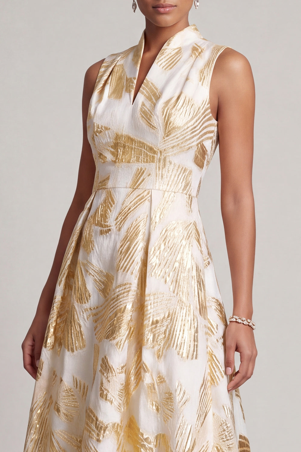 Sparkly A Line V-Neck Champagne Long Floral Mother of the Bride Dress