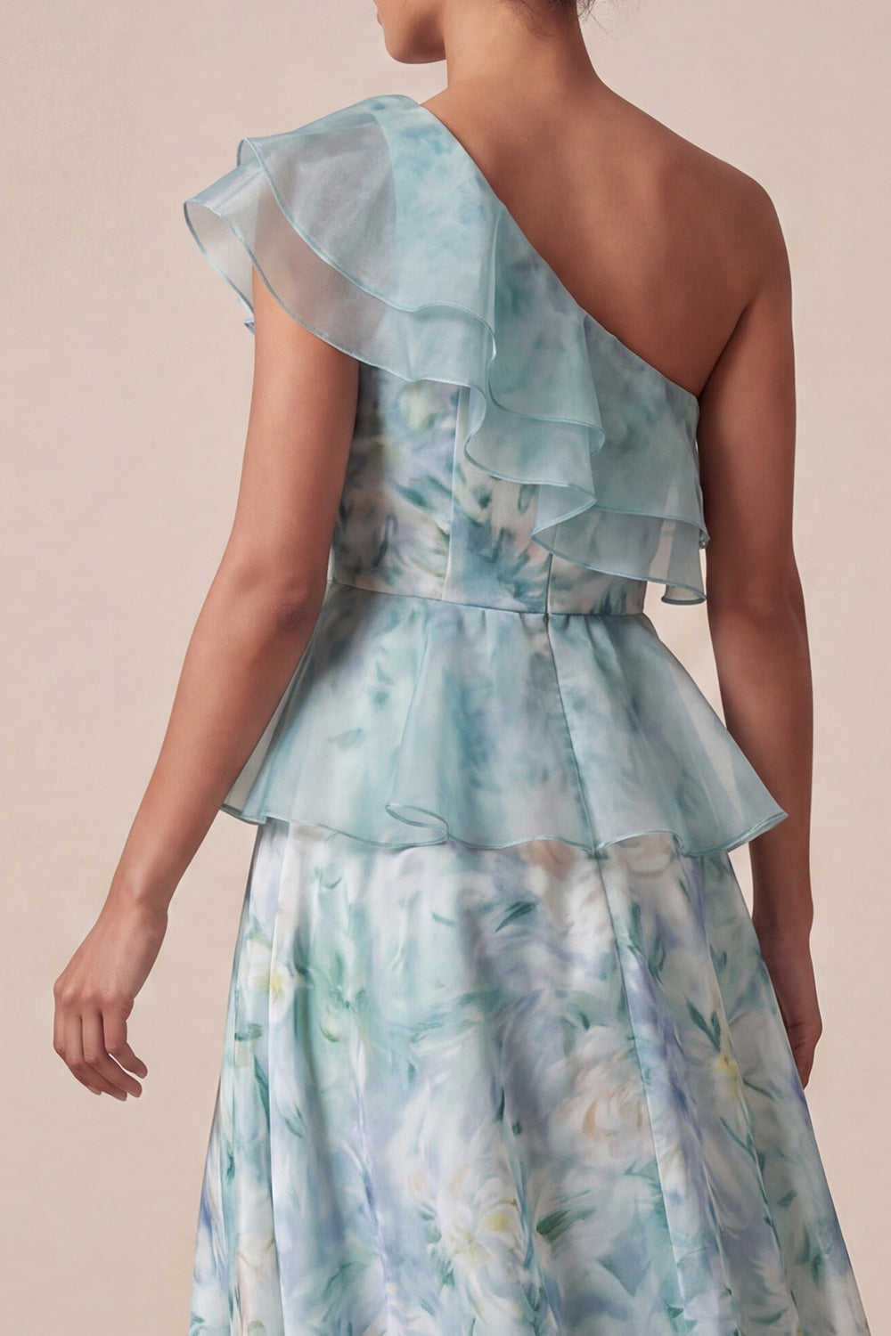 Ruffled Light Green A Line Floral Long Mother of the Bride Dress with Slit