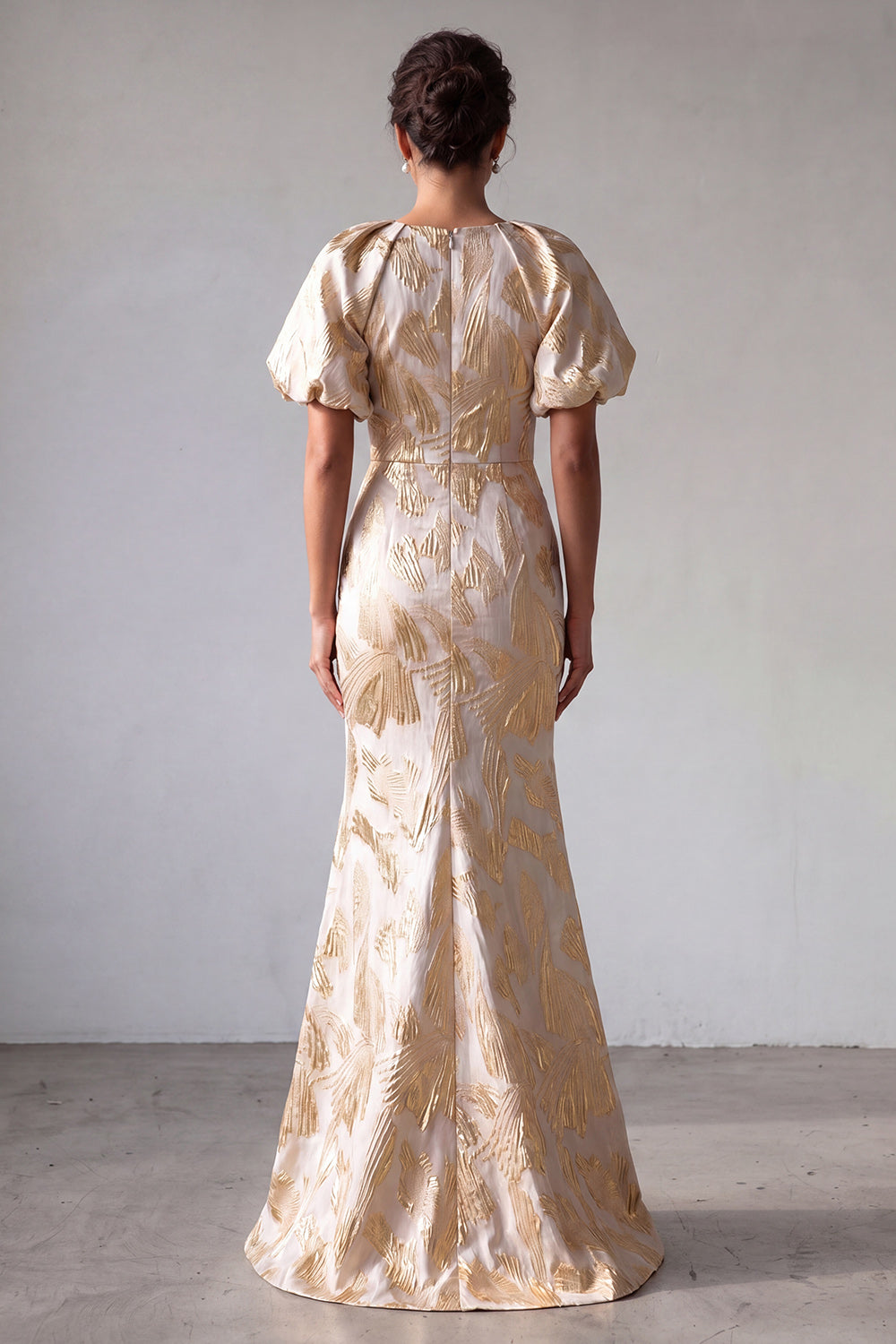 Sparkly Mermaid Keyhole Champagne Long Floral Mother of the Bride Dress