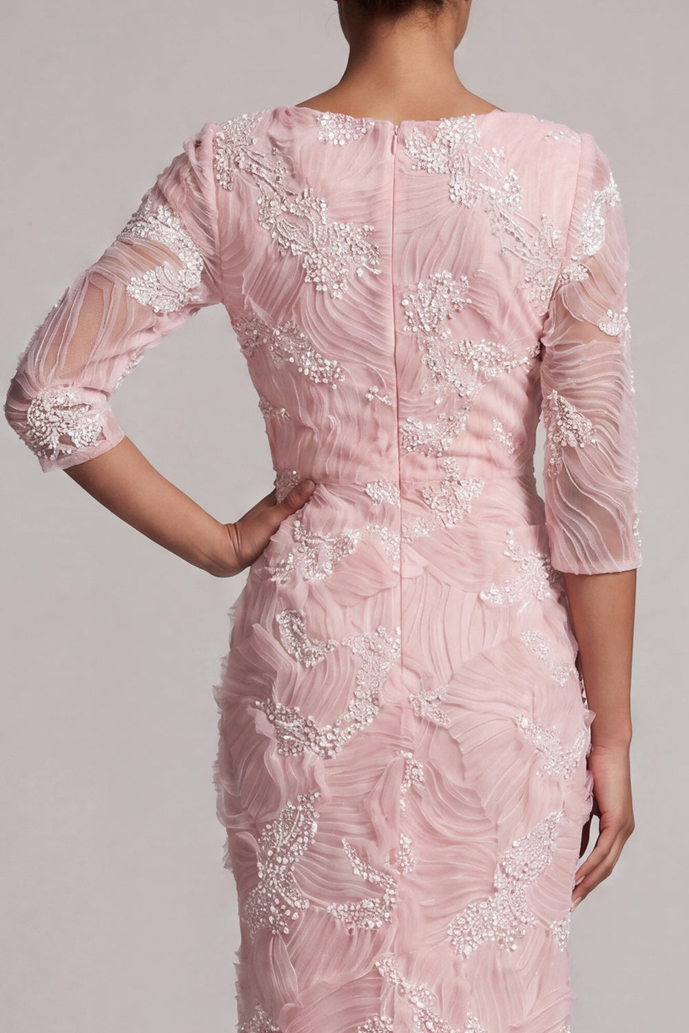 Sparkly Mermaid Blush Ruched Long Beaded Mother of the Bride Dress with Slit