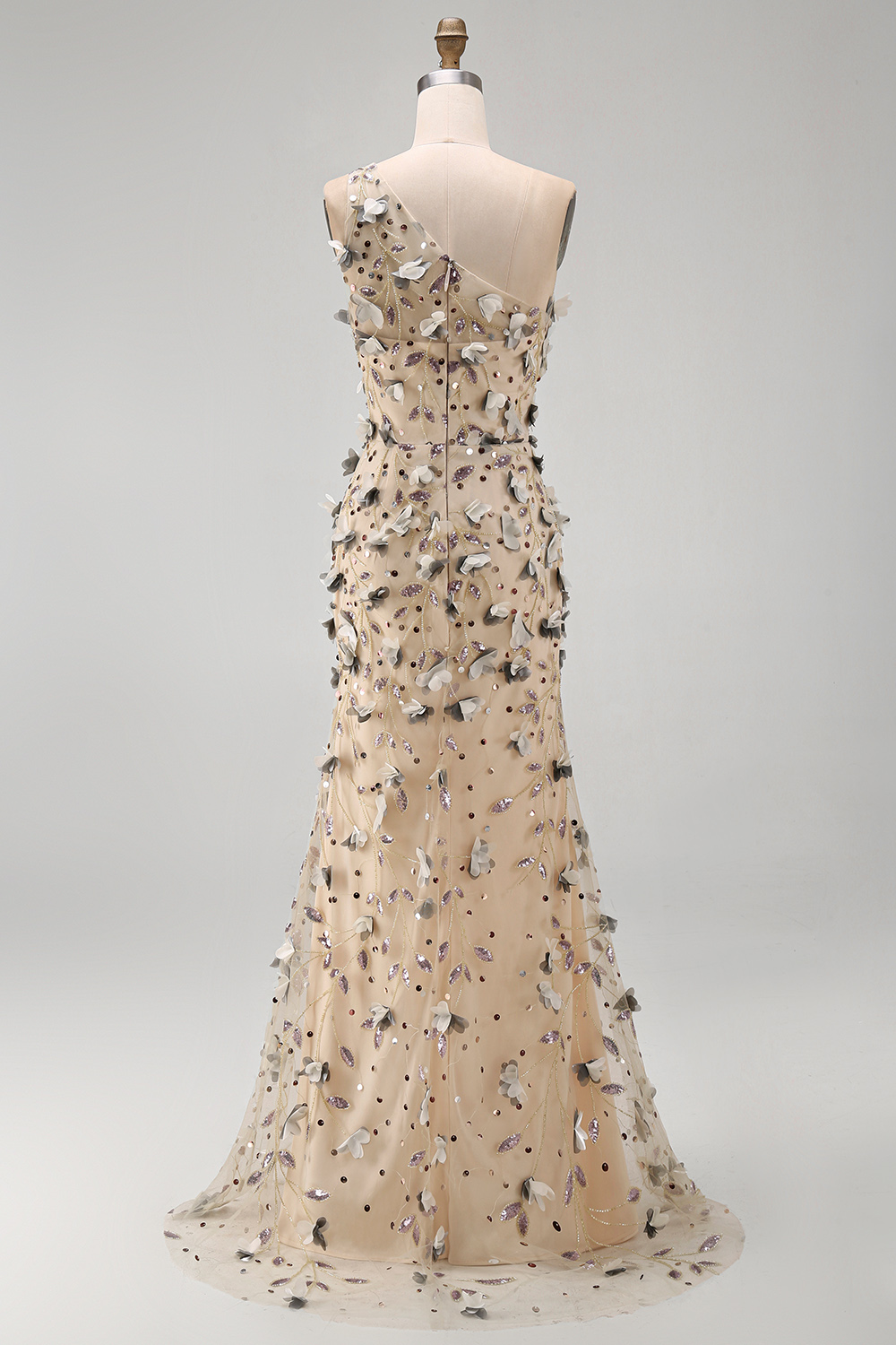 Floral Sparkly Apricot Long Beaded Mermaid Mother of the Bride Dress