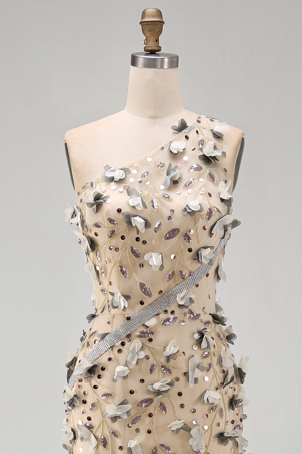 Floral Sparkly Apricot Long Beaded Mermaid Mother of the Bride Dress