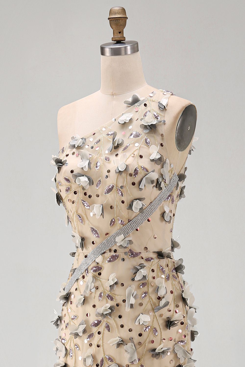 Floral Sparkly Apricot Long Beaded Mermaid Mother of the Bride Dress