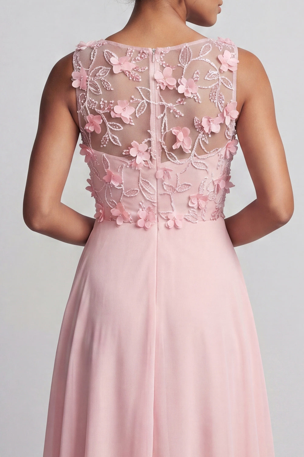 Ruffled Pink Long Floral Beaded Mother of the Bride Dress with Pockets