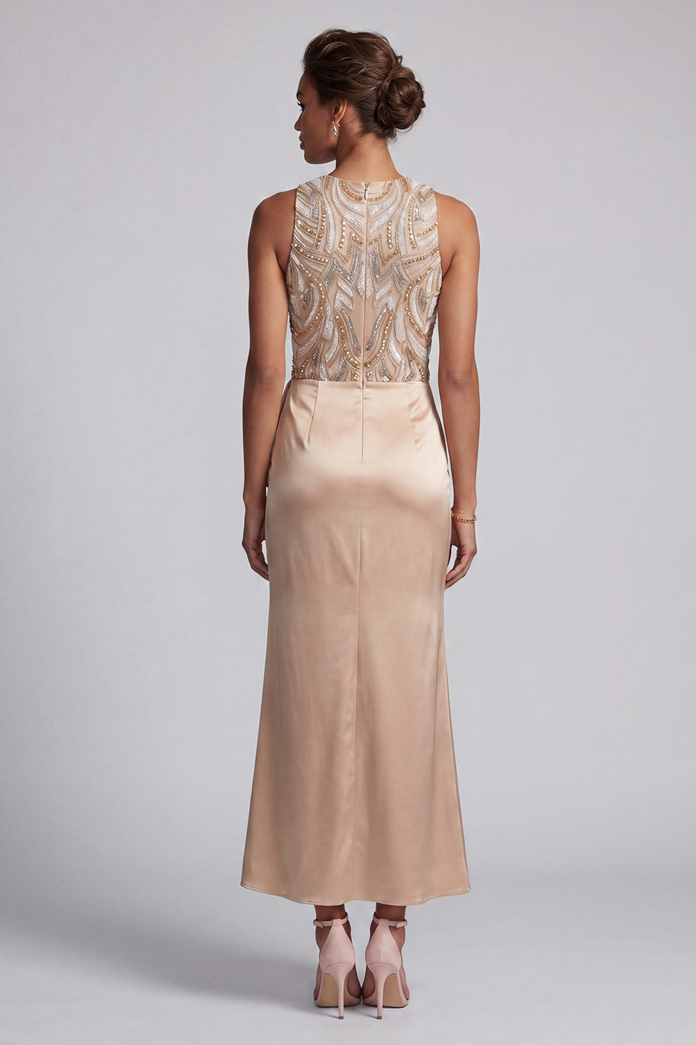 Sparkly Champagne Long Beaded Mermaid Mother of the Bride Dress with Sash