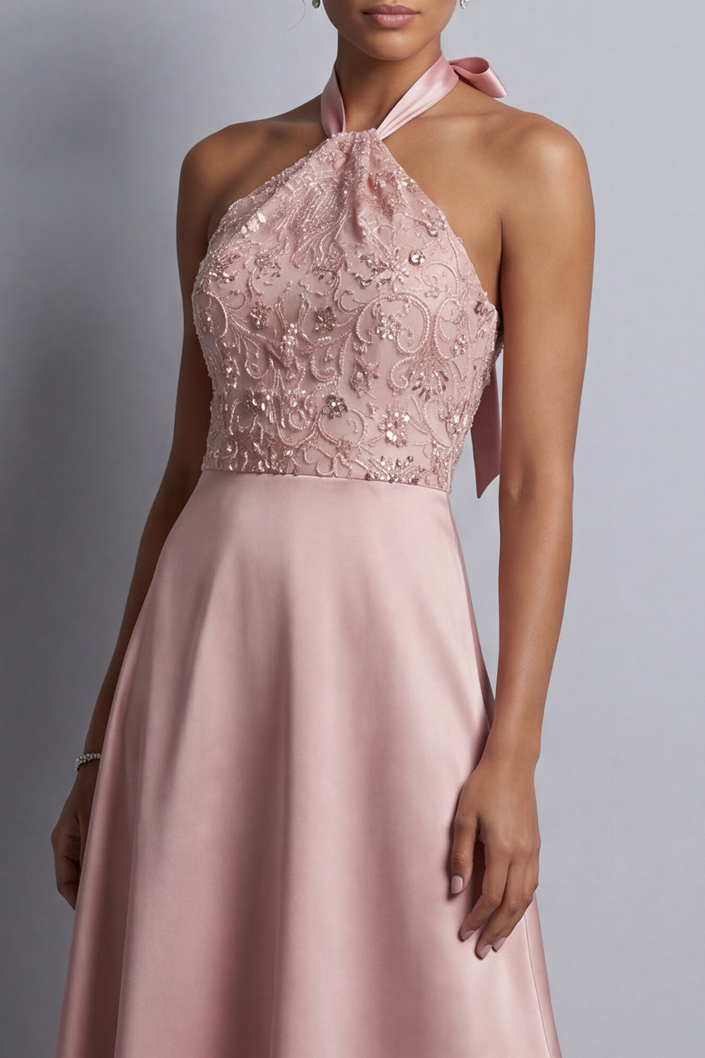Sparkly Blush Asymmetrical A Line Beaded Floral Mother of the Bride Dress