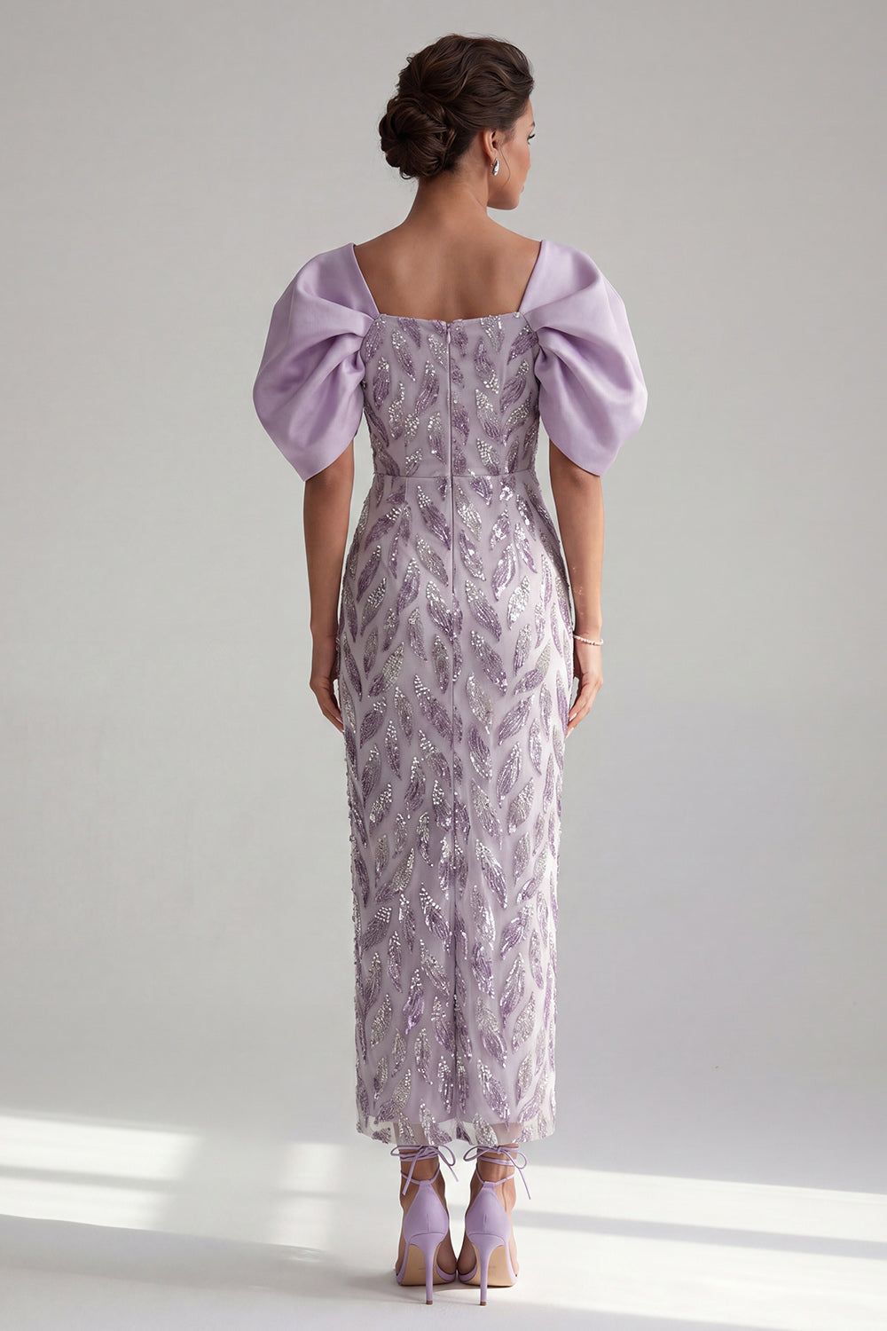 Sparkly Lilac Sheath Long Beaded Mother of the Bride Dress
