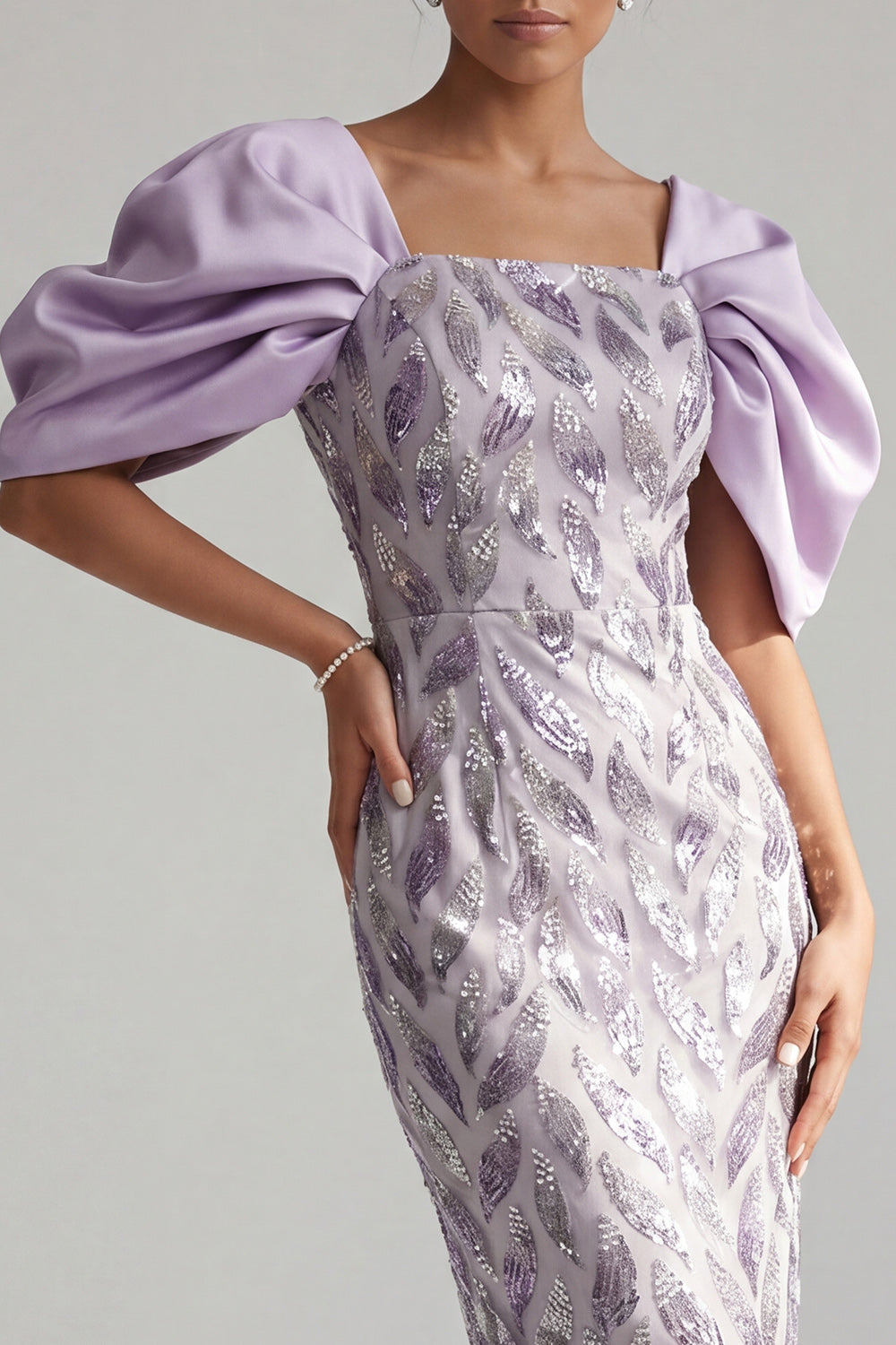 Sparkly Lilac Sheath Long Beaded Mother of the Bride Dress