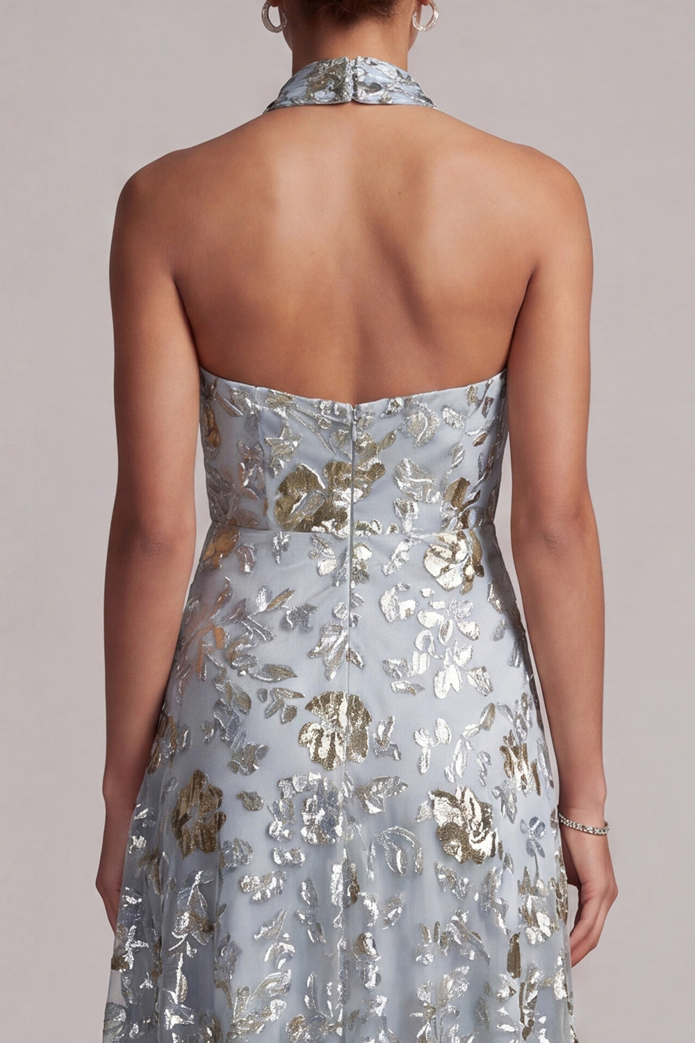 Sparkly Grey Blue A Line Asymmetrical Floral Beaded Mother of the Bride Dress