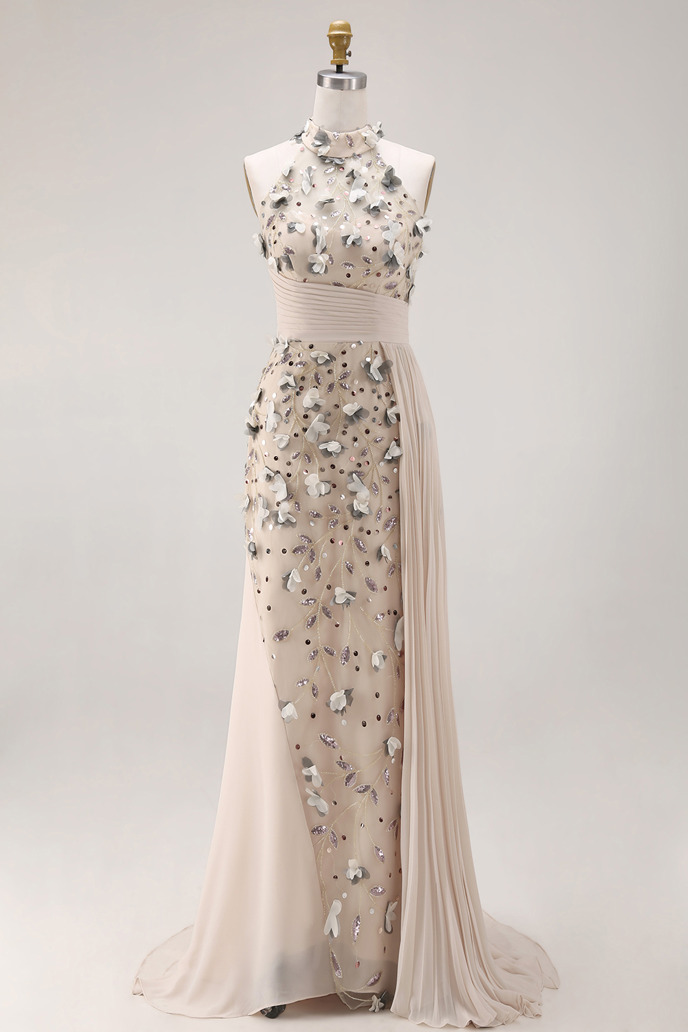 Apricot Floral Beaded Mermaid Long Mother of the Bride Dress with Side Cape