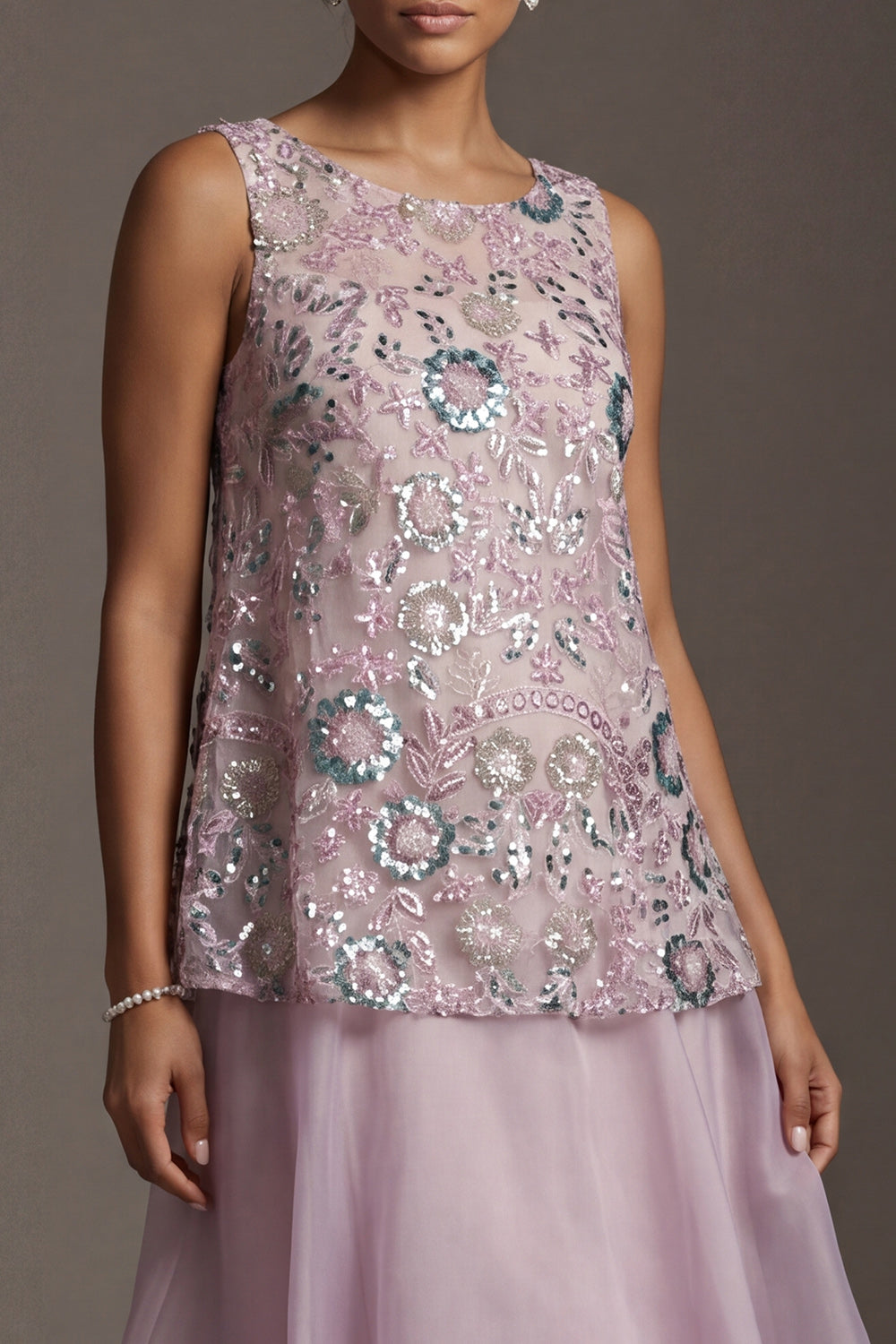 Sparkly Lilac Beaded A Line Long Mother of the Bride Dress with Ruffles