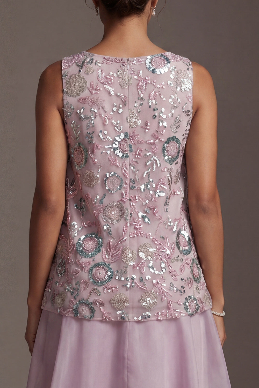 Sparkly Lilac Beaded A Line Long Mother of the Bride Dress with Ruffles