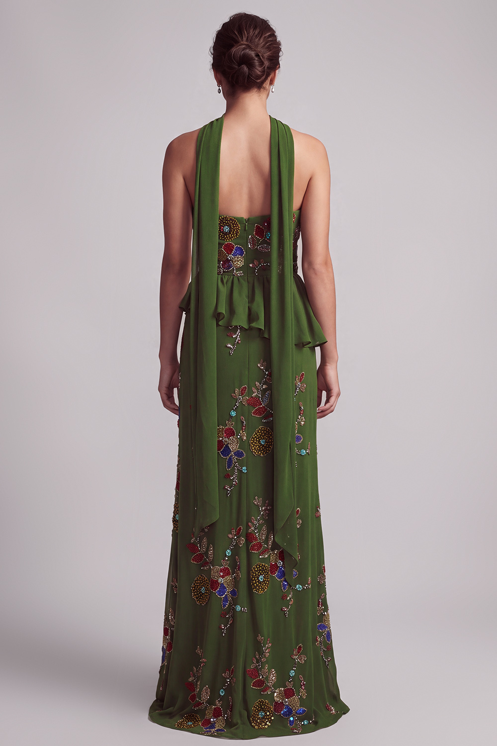 Olive Long Mermaid Strapless Floral Beaded Mother of the Bride Dress with Ruffles