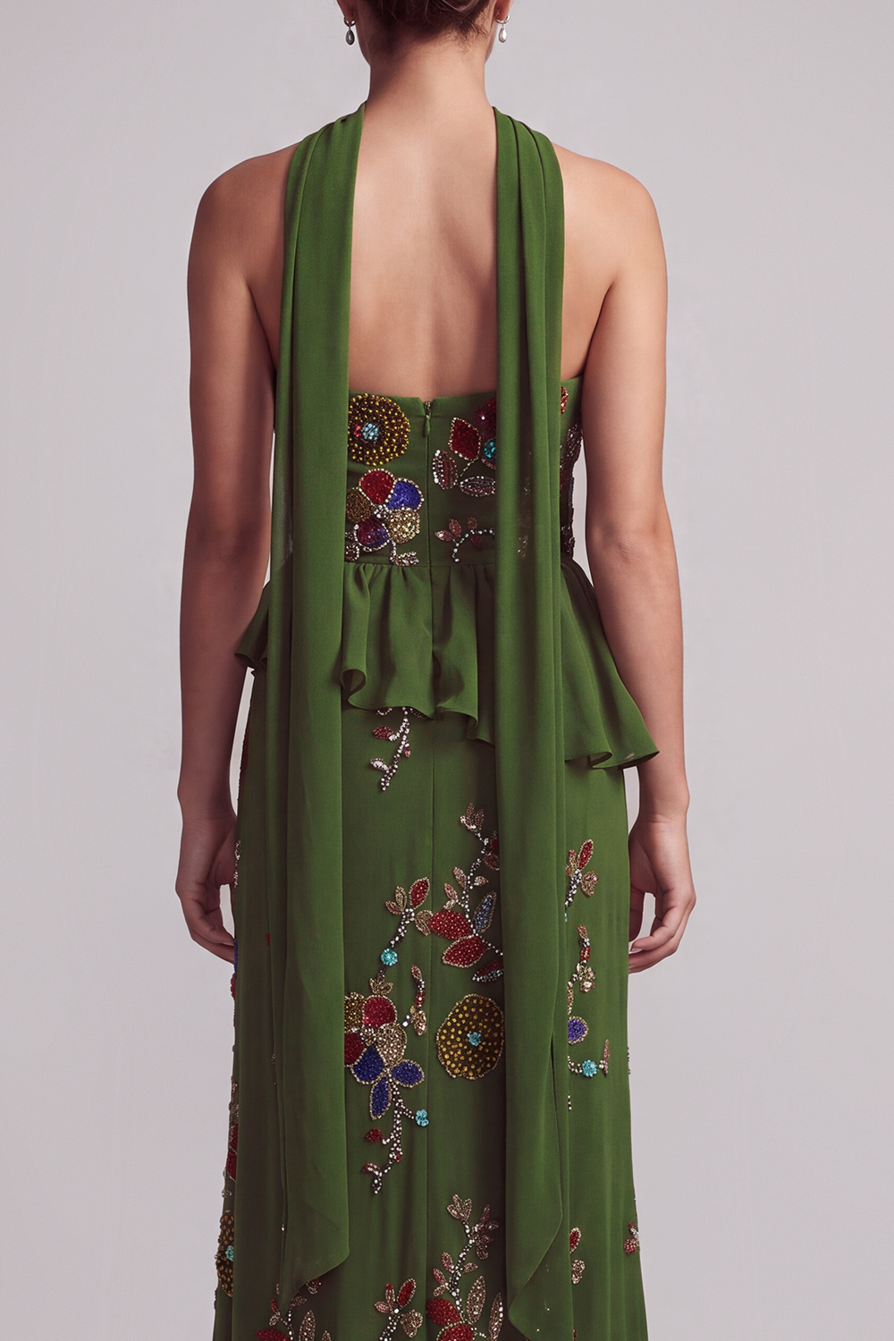 Olive Long Mermaid Strapless Floral Beaded Mother of the Bride Dress with Ruffles