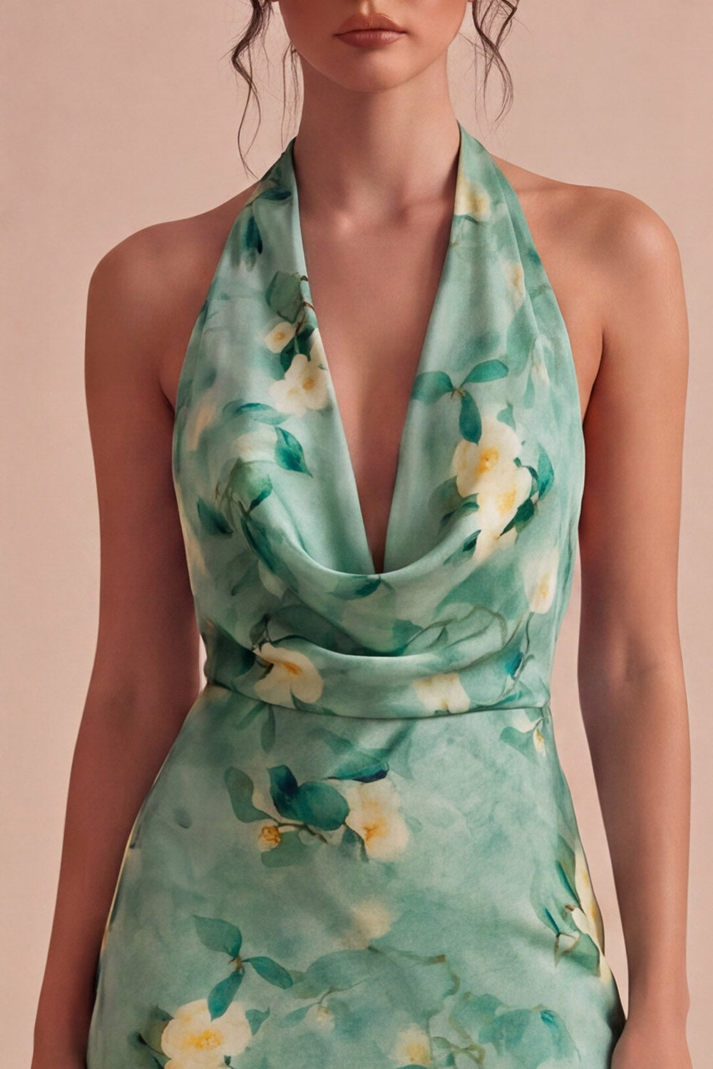 Light Green Short Floral Backless Halter Homecoming Dress