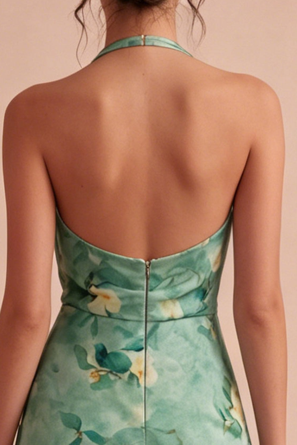 Light Green Short Floral Backless Halter Homecoming Dress