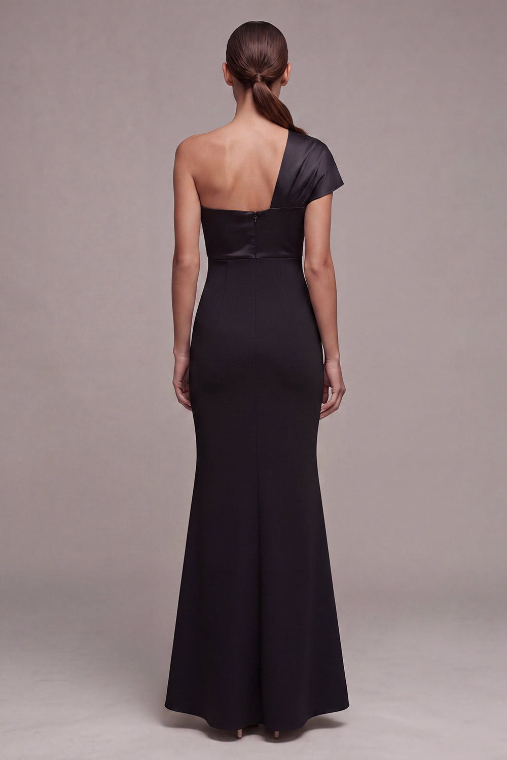 One Shoulder Mermaid Long Black Tie Dress with Bow