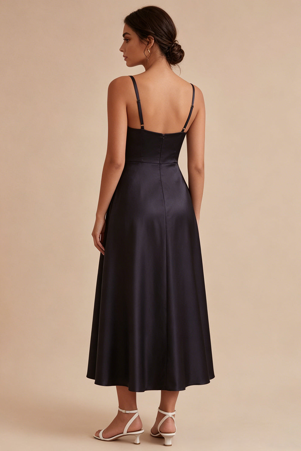 A Line Maxi Spaghetti Straps Black Tie Dress with Pockets