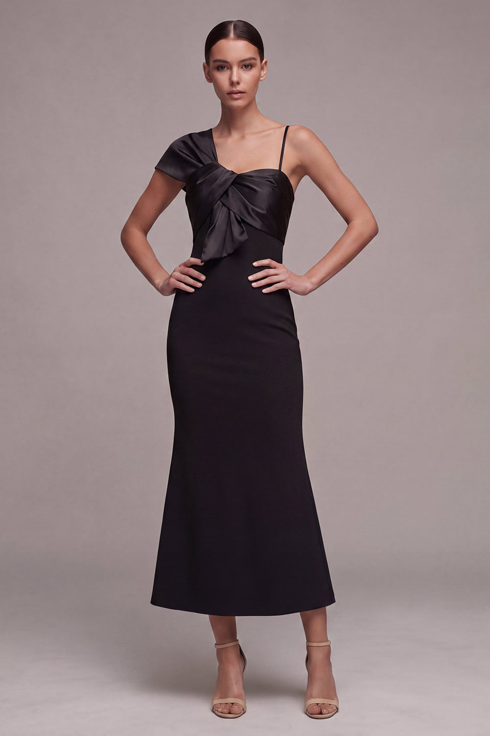 Mermaid Long Spaghetti Straps Black Tie Dress with Bow