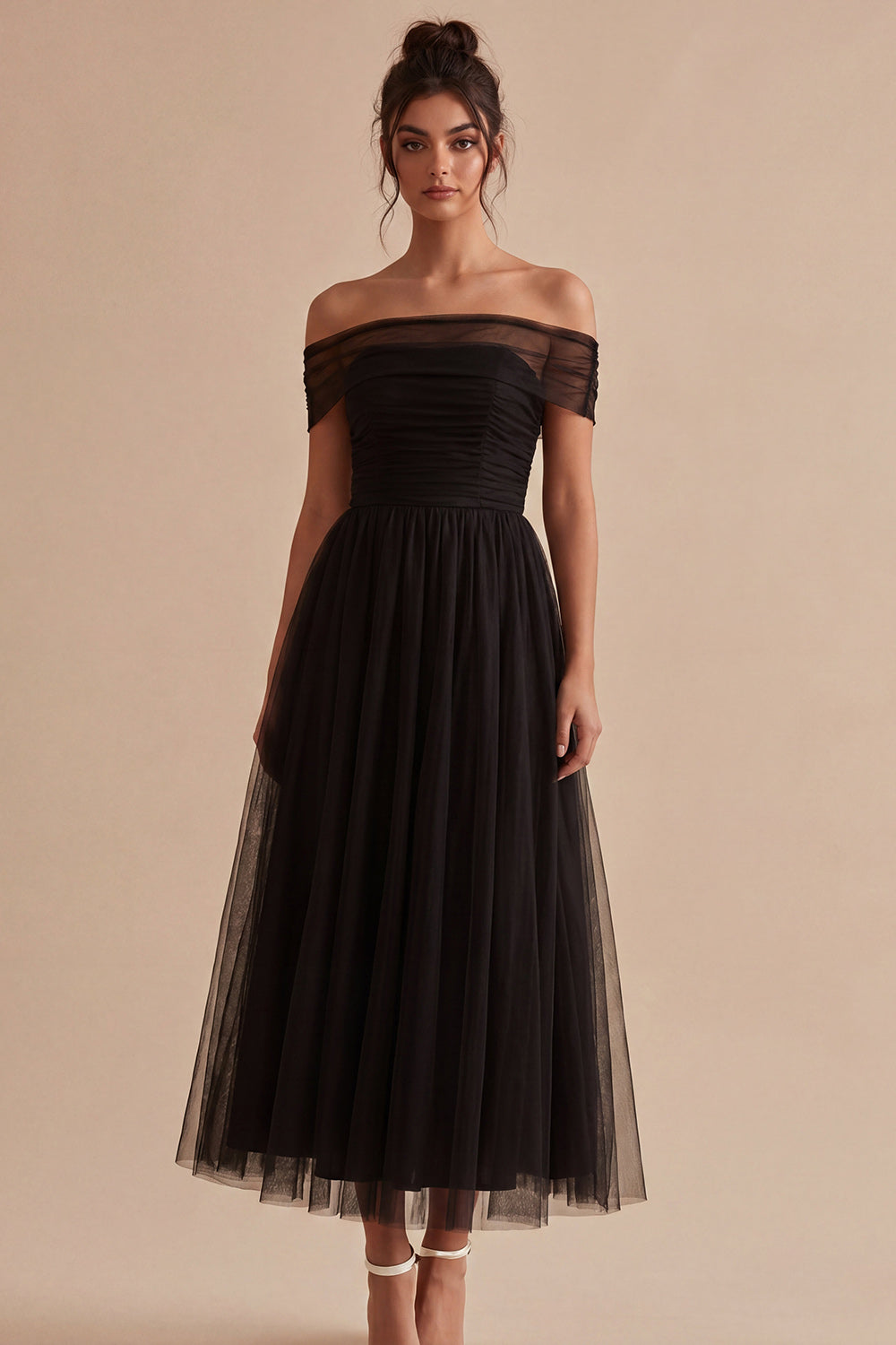 Black A Line Off the Shoulder Long Formal Dress
