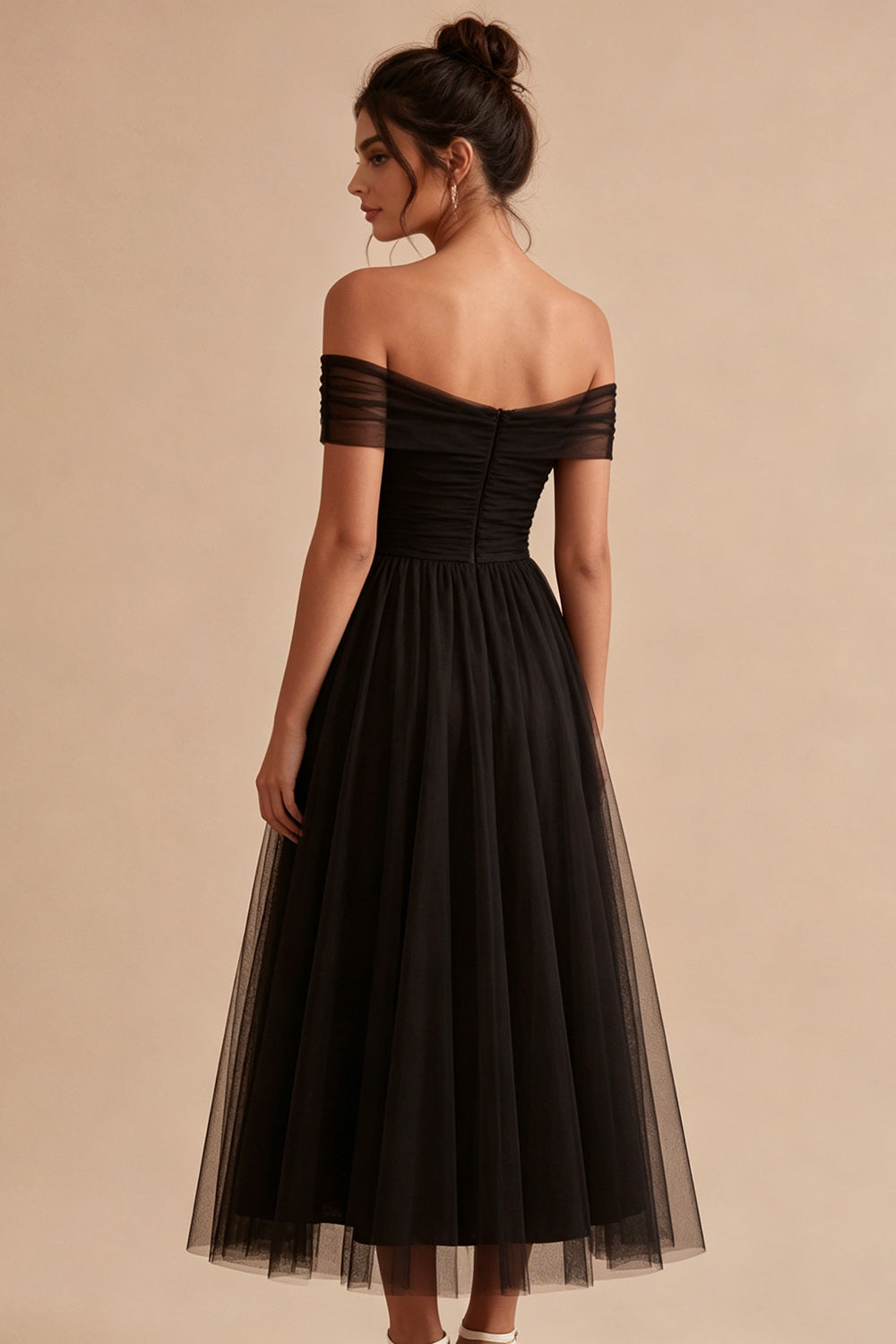 Black A Line Off the Shoulder Long Formal Dress