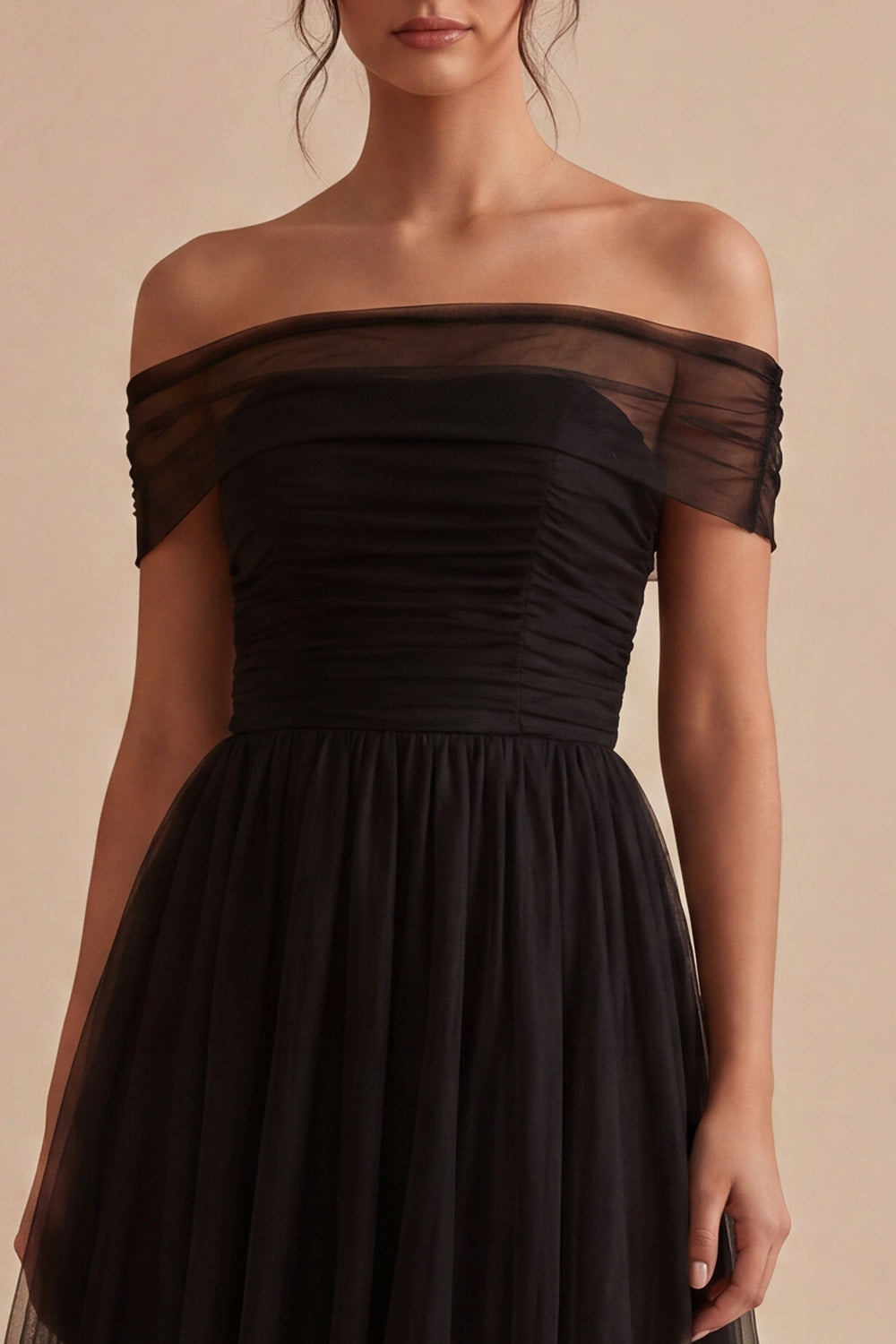 Black A Line Off the Shoulder Long Formal Dress