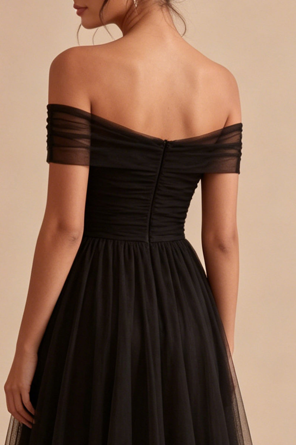 Black A Line Off the Shoulder Long Formal Dress