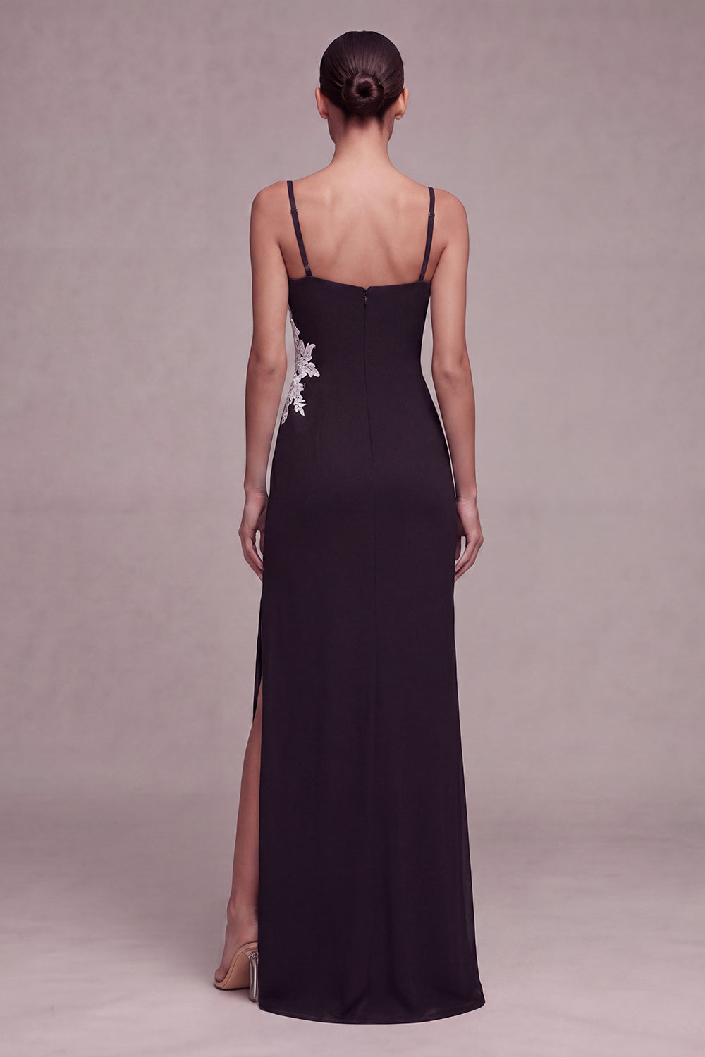 Square Neck Black Floral Mermaid Long Formal Dress with Slit