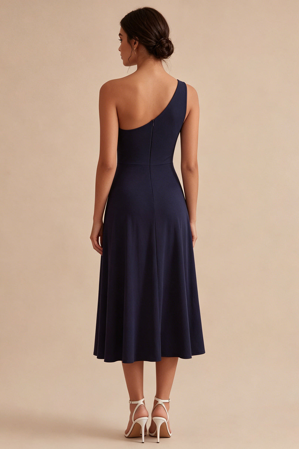 Navy One Shoulder Long A Line Formal Dress