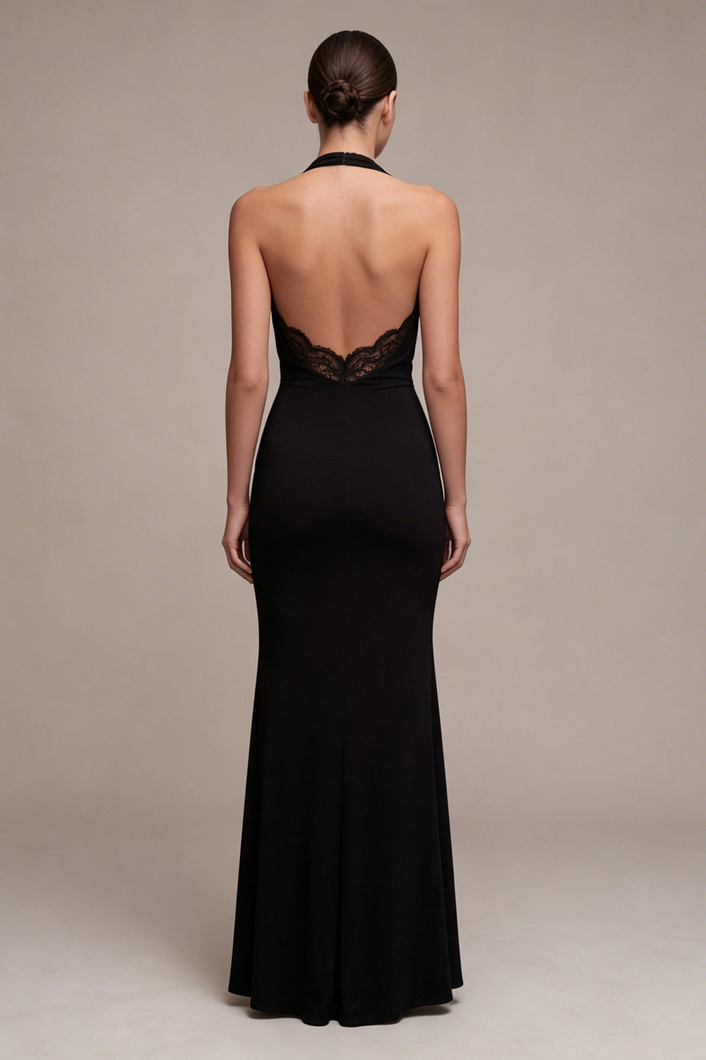 Black Halter Mermaid Backless Long Formal Dress with Lace
