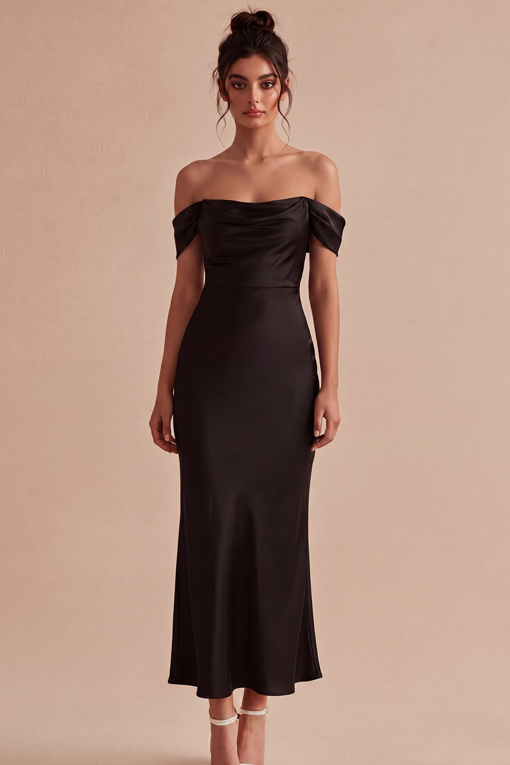 Black Off the Shoulder Satin Mermaid Long Formal Dress