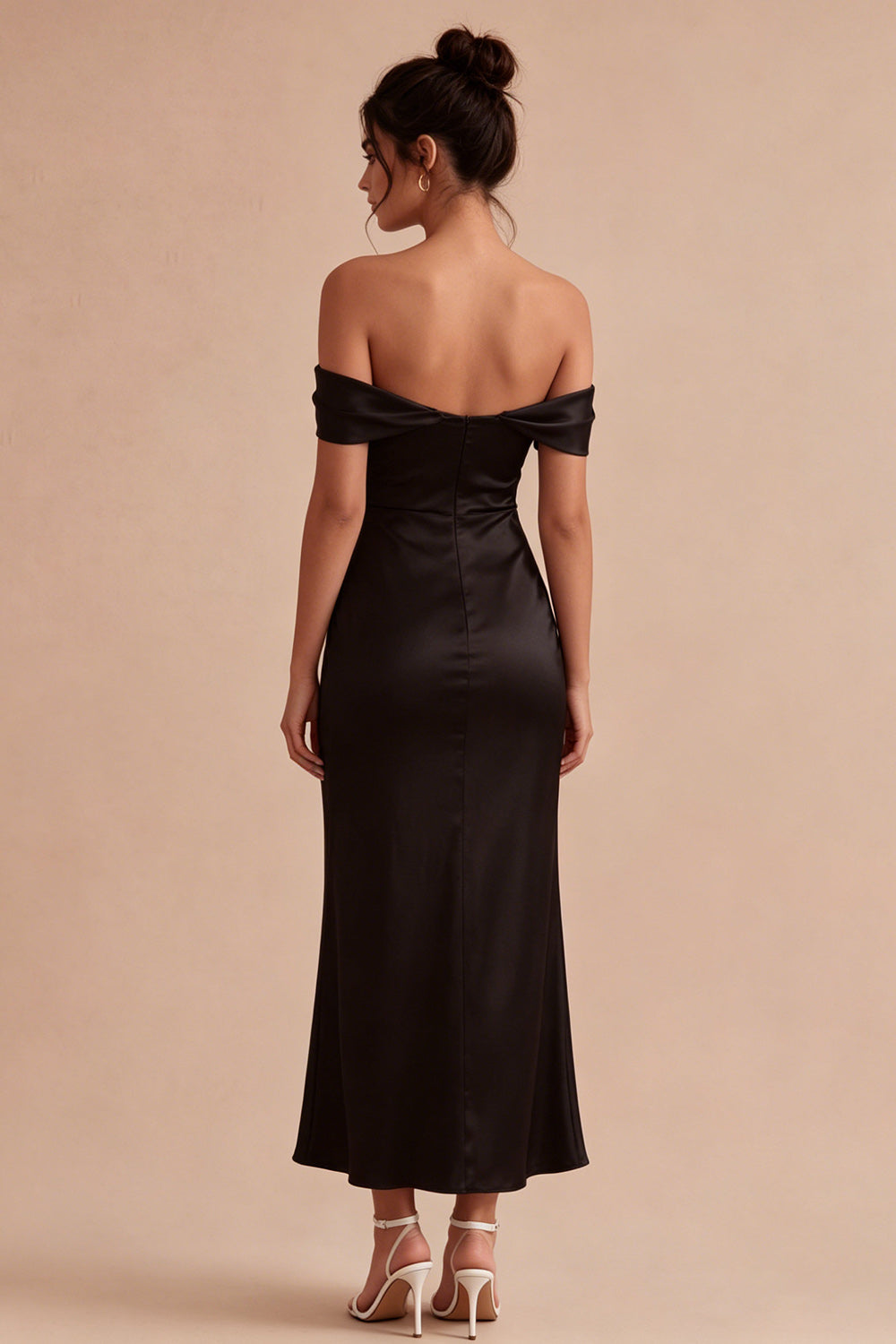 Black Off the Shoulder Satin Mermaid Long Formal Dress