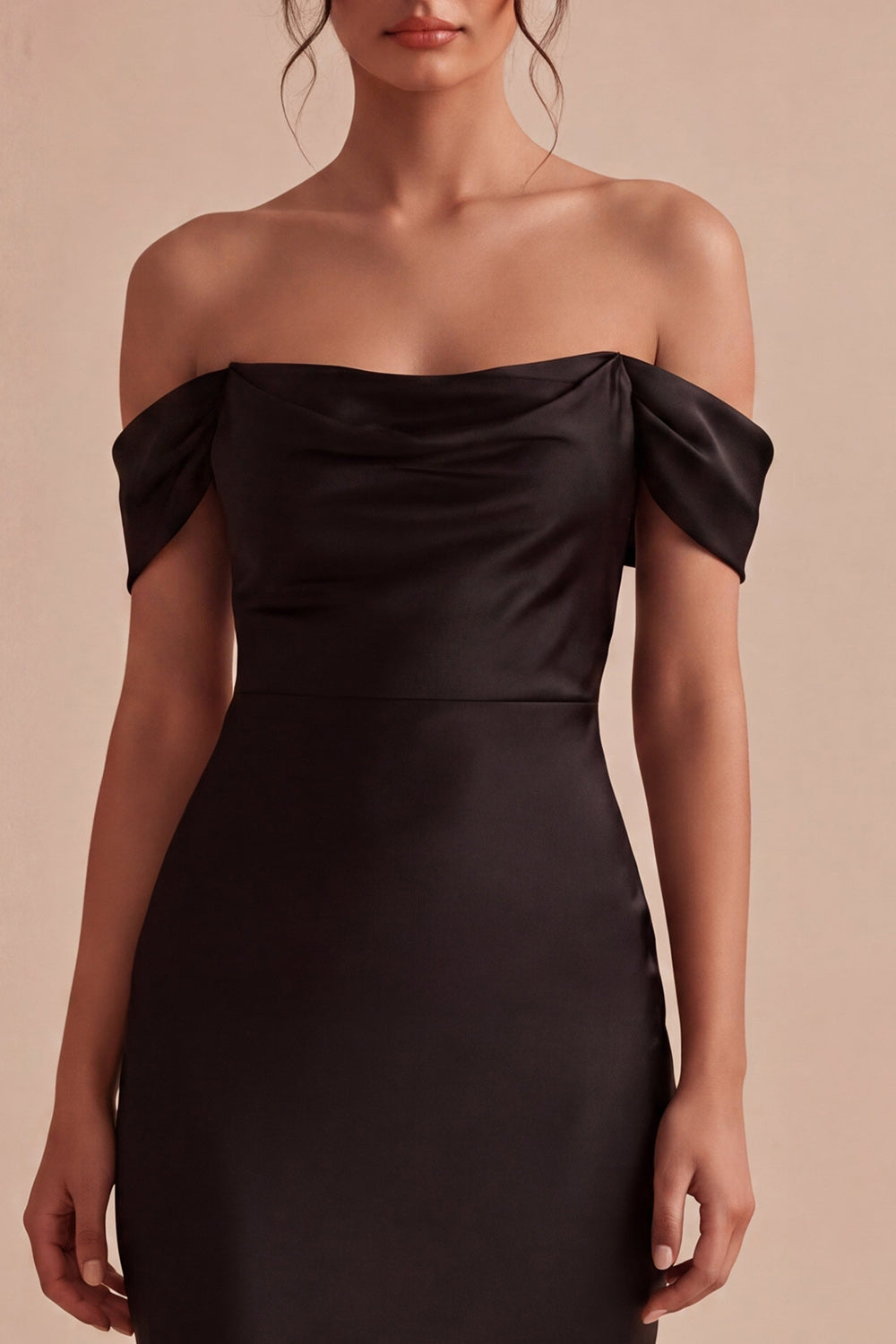 Black Off the Shoulder Satin Mermaid Long Formal Dress