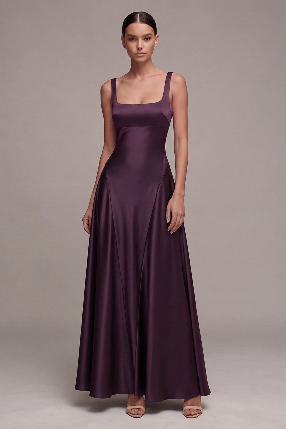 Plum Square Neck A Line Long Formal Dress