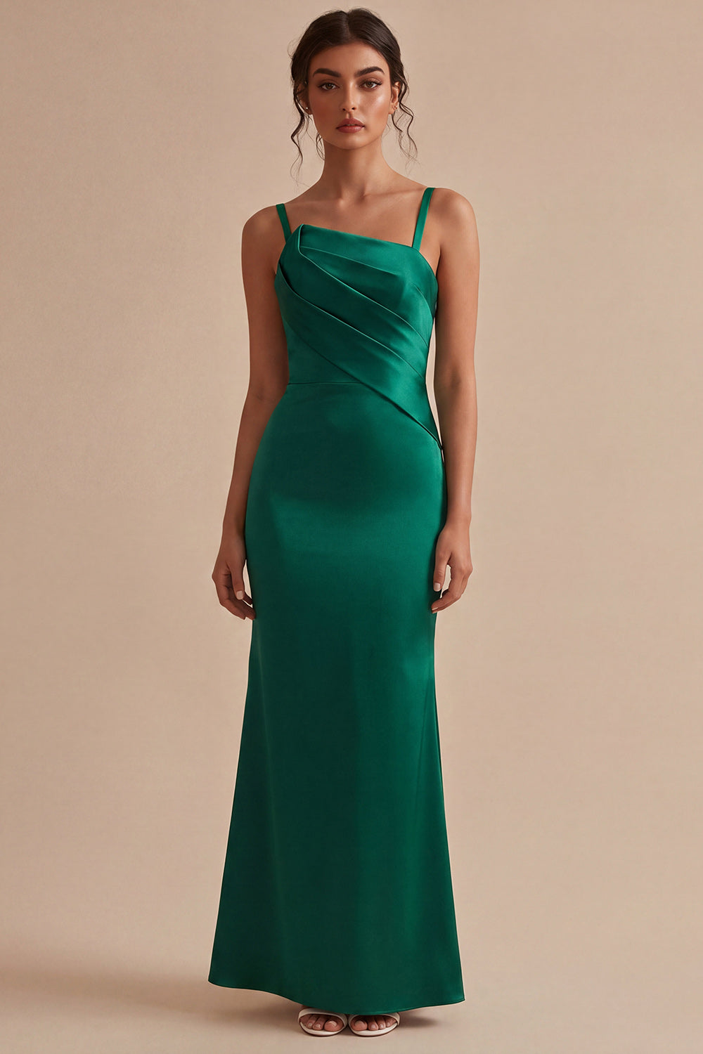 Dark Green Ruched Thick Straps Long Mermaid Formal Dress