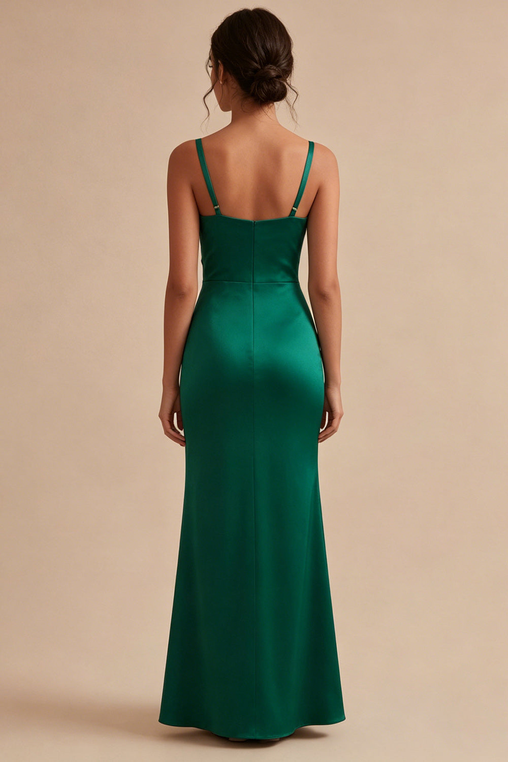 Dark Green Ruched Thick Straps Long Mermaid Formal Dress